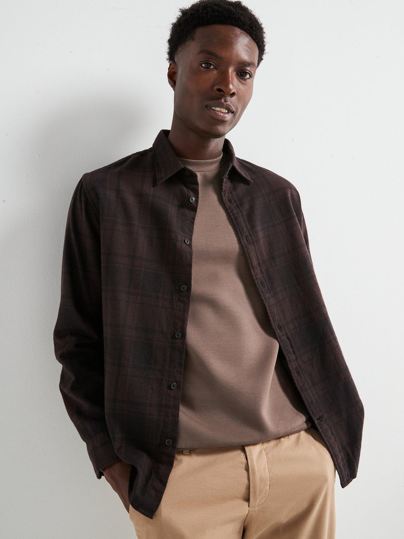 undefined Owen Flannel Mix Long Sleeve Shirt - Dark Brown