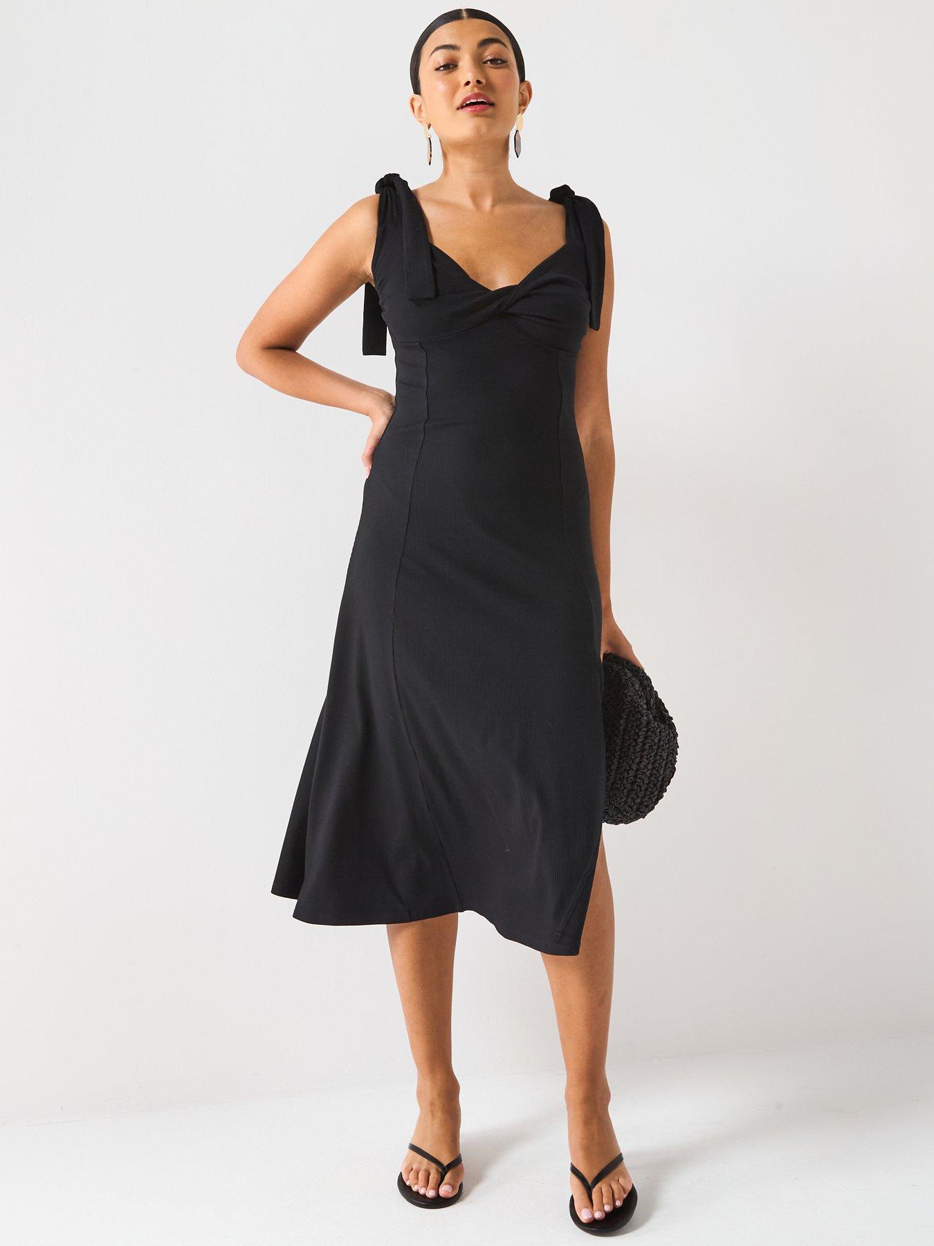 undefined Rib Twist Front Dress - Black