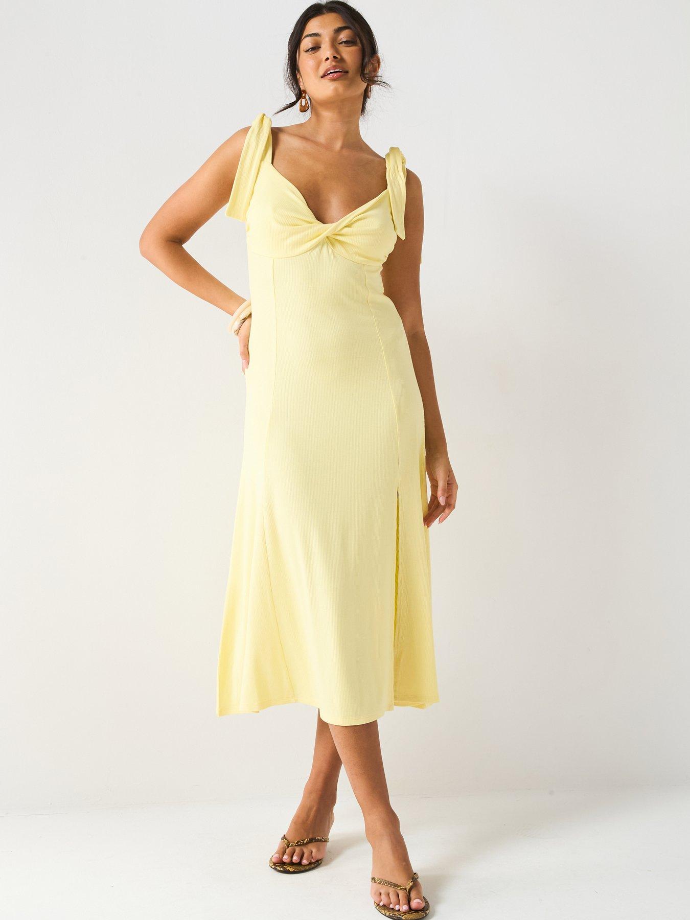 undefined Rib Twist Front Dress - Yellow