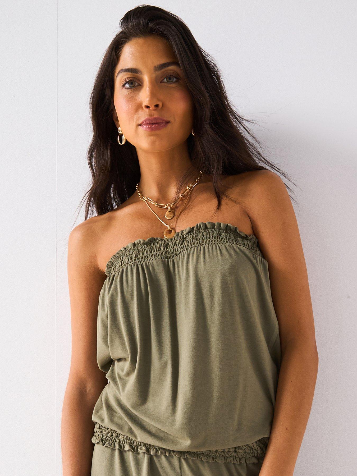 undefined Bubble Hem Bandeau Top - Green