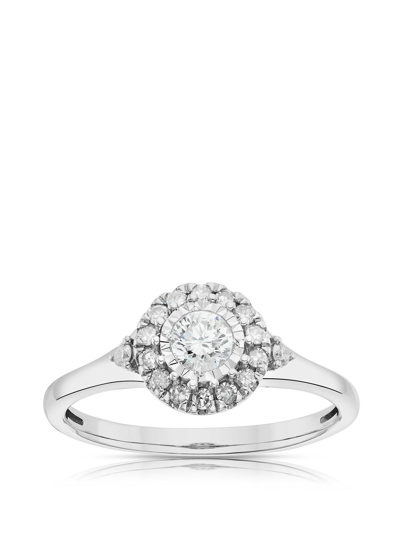 Image 1 of 3 of H. Samuel 9ct White Gold 0.33ct Diamond Illusion Halo Solitaire Engagement Ring