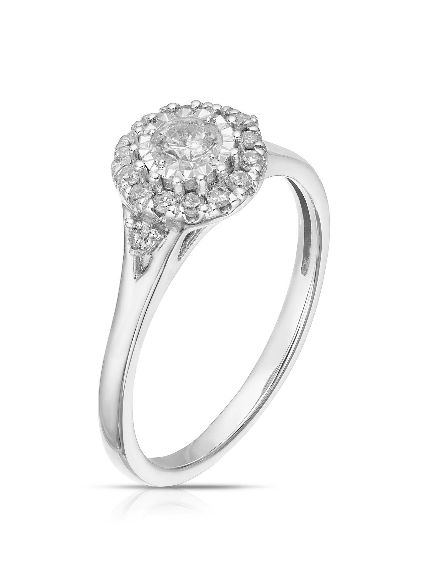 Image 2 of 3 of H. Samuel 9ct White Gold 0.33ct Diamond Illusion Halo Solitaire Engagement Ring