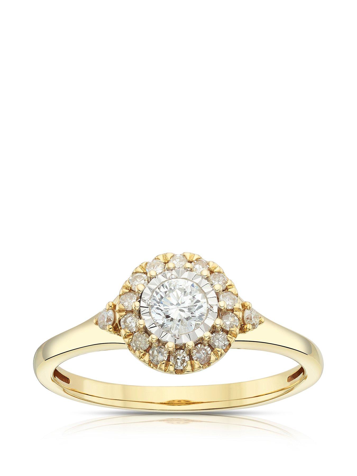 Product photograph of H Samuel 9ct Yellow Gold 0 33ct Diamond Illusion Halo Solitaire Ring from very.co.uk