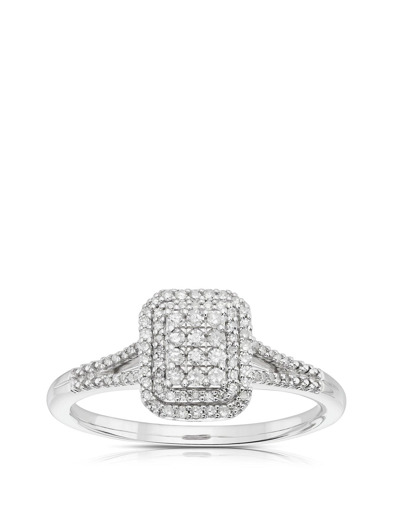 H. Samuel 9ct White Gold 0.20ct Diamond Emerald Cut Halo Ring