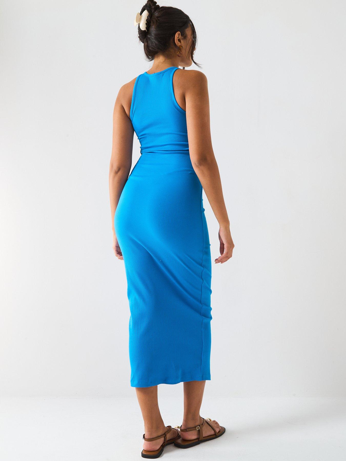 Image 2 of 6 of V by Very Crochet Side Rib Dress - Blue