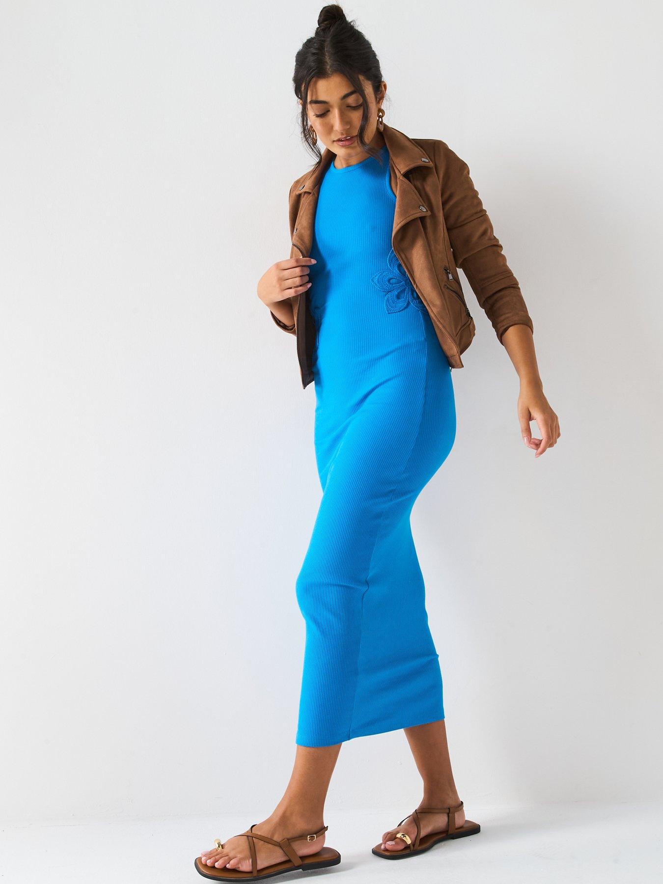 Image 3 of 6 of V by Very Crochet Side Rib Dress - Blue
