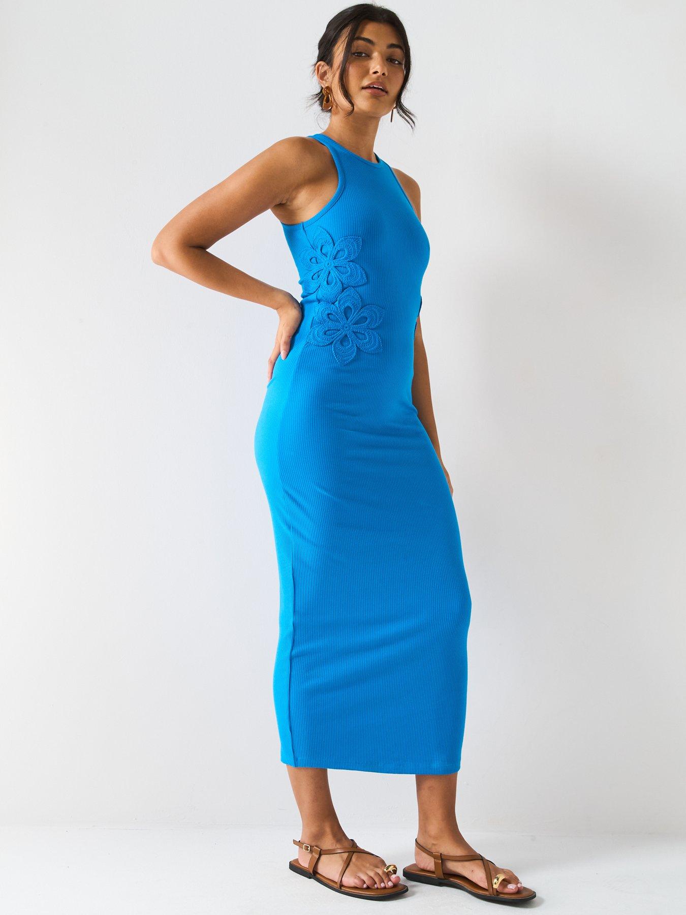 Image 5 of 6 of V by Very Crochet Side Rib Dress - Blue