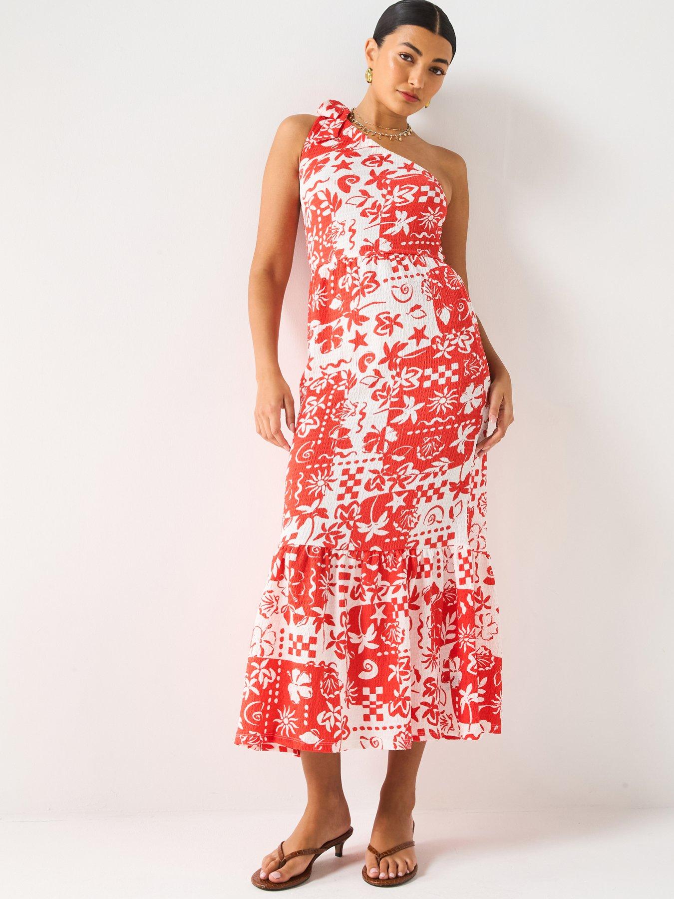 undefined One Shoulder Dress - Red
