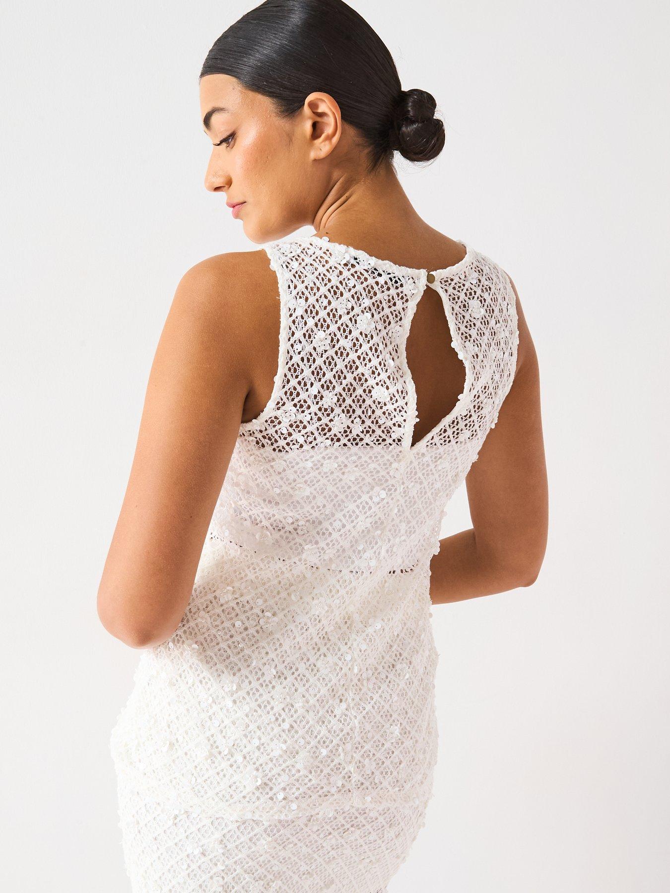 Image 2 of 6 of V by Very Sequin Lace Co Ord Top - White