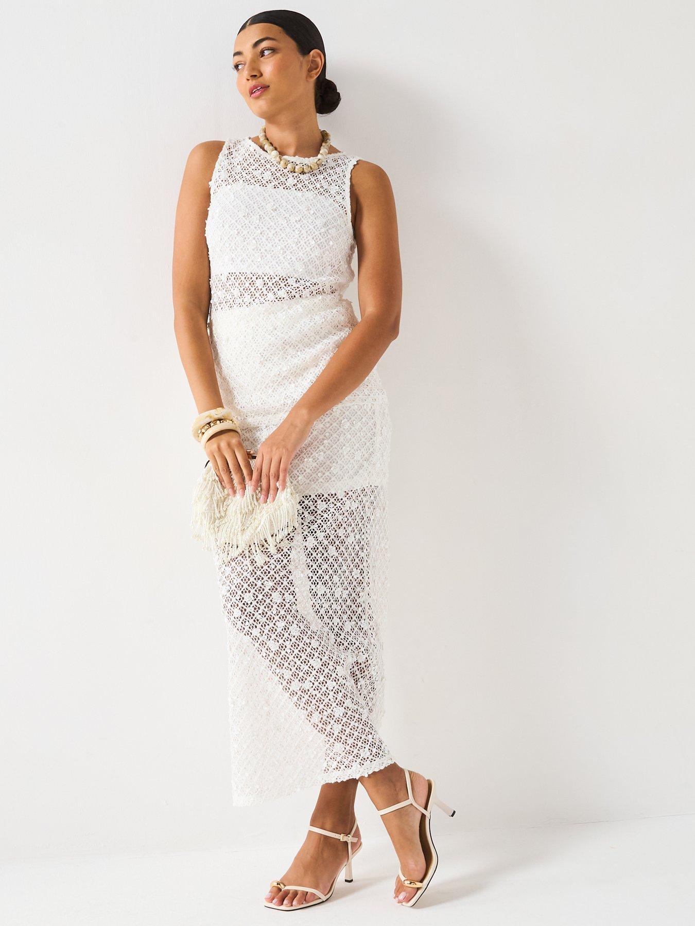 Image 3 of 6 of V by Very Sequin Lace Co Ord Top - White