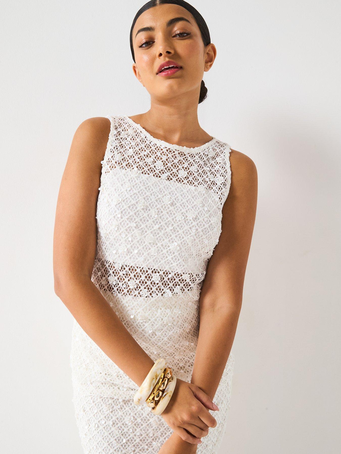 Image 4 of 6 of V by Very Sequin Lace Co Ord Top - White