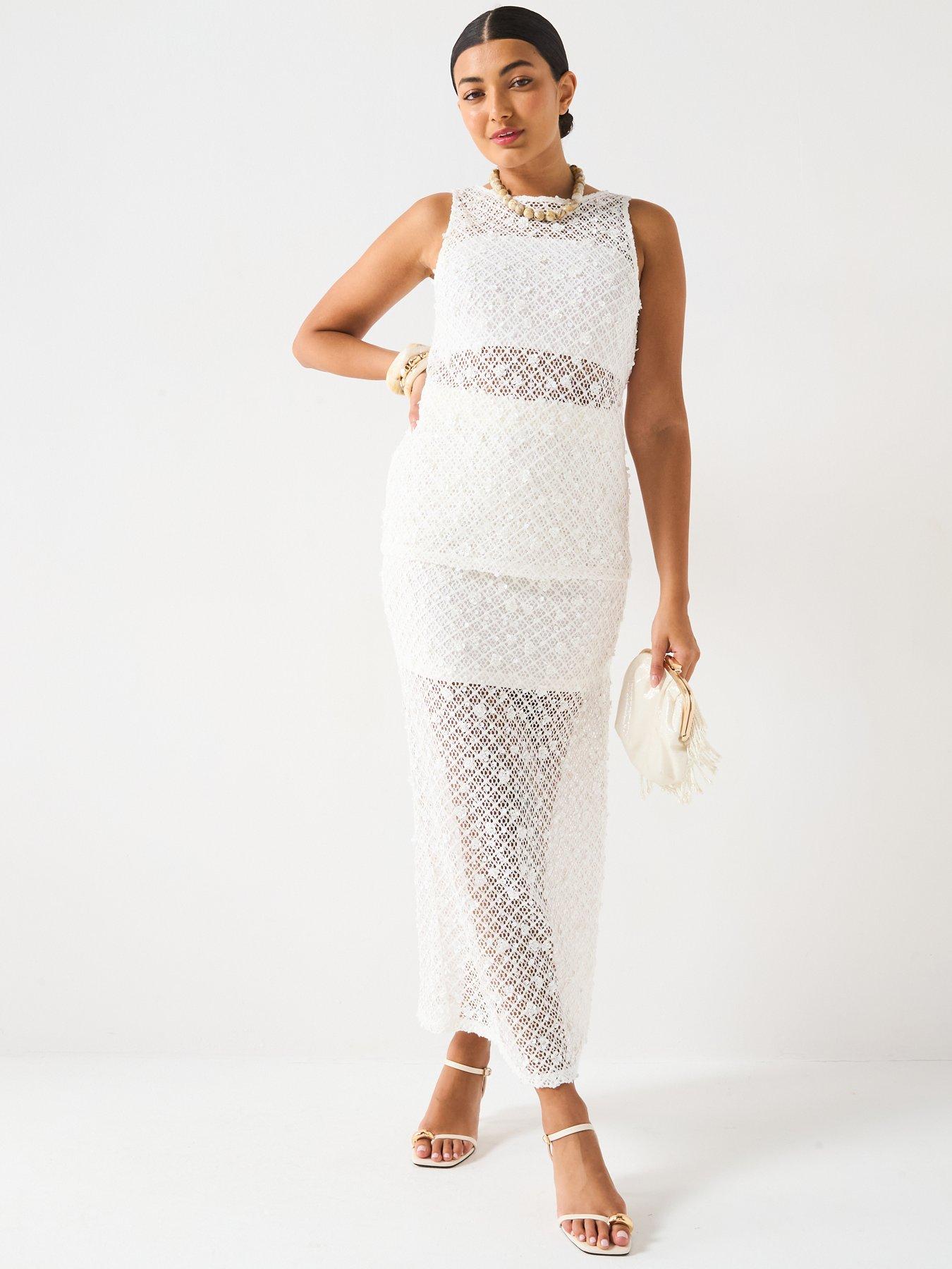 Image 5 of 6 of V by Very Sequin Lace Co Ord Top - White