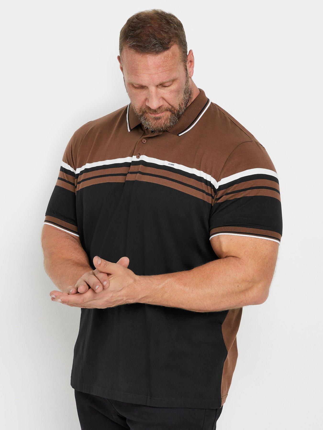 Image 1 of 3 of BadRhino Big &amp; Tall Stripe Jersey Polo Shirt - Brown