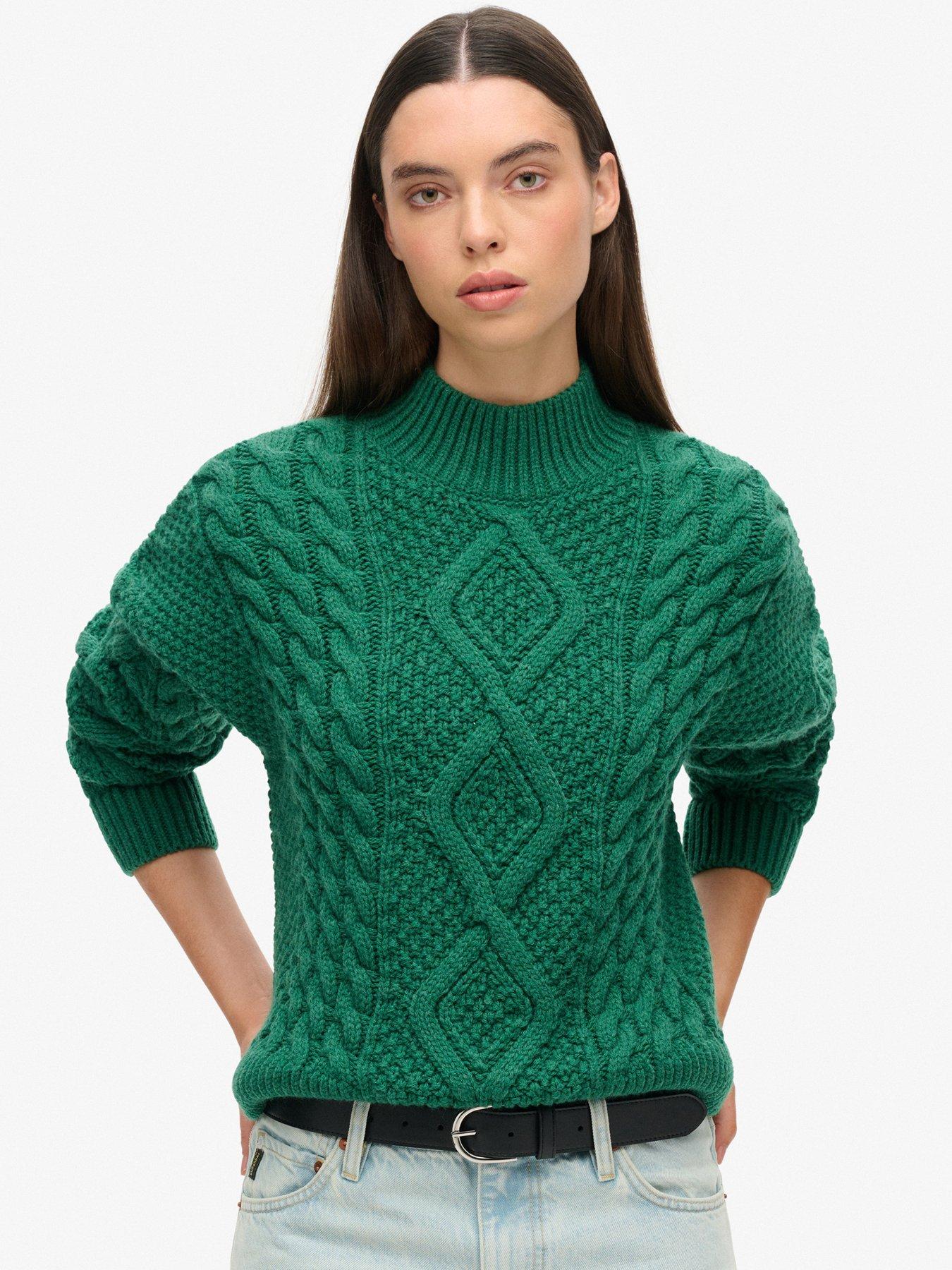 undefined Aran Cable Knit Jumper - Green