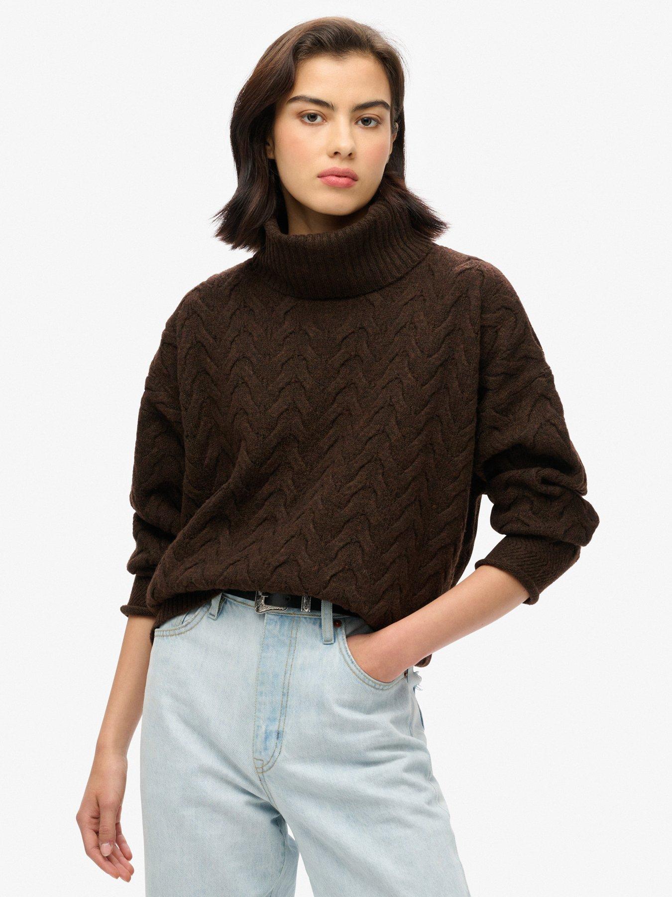undefined Cable Roll Neck Jumper - Brown