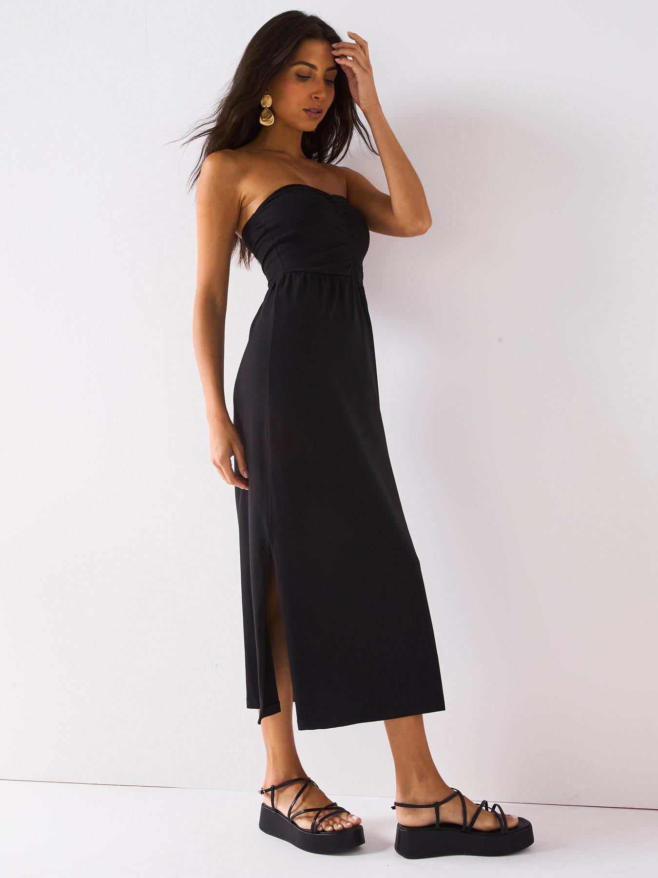undefined Ruched Bandeau Midi Dress - Black