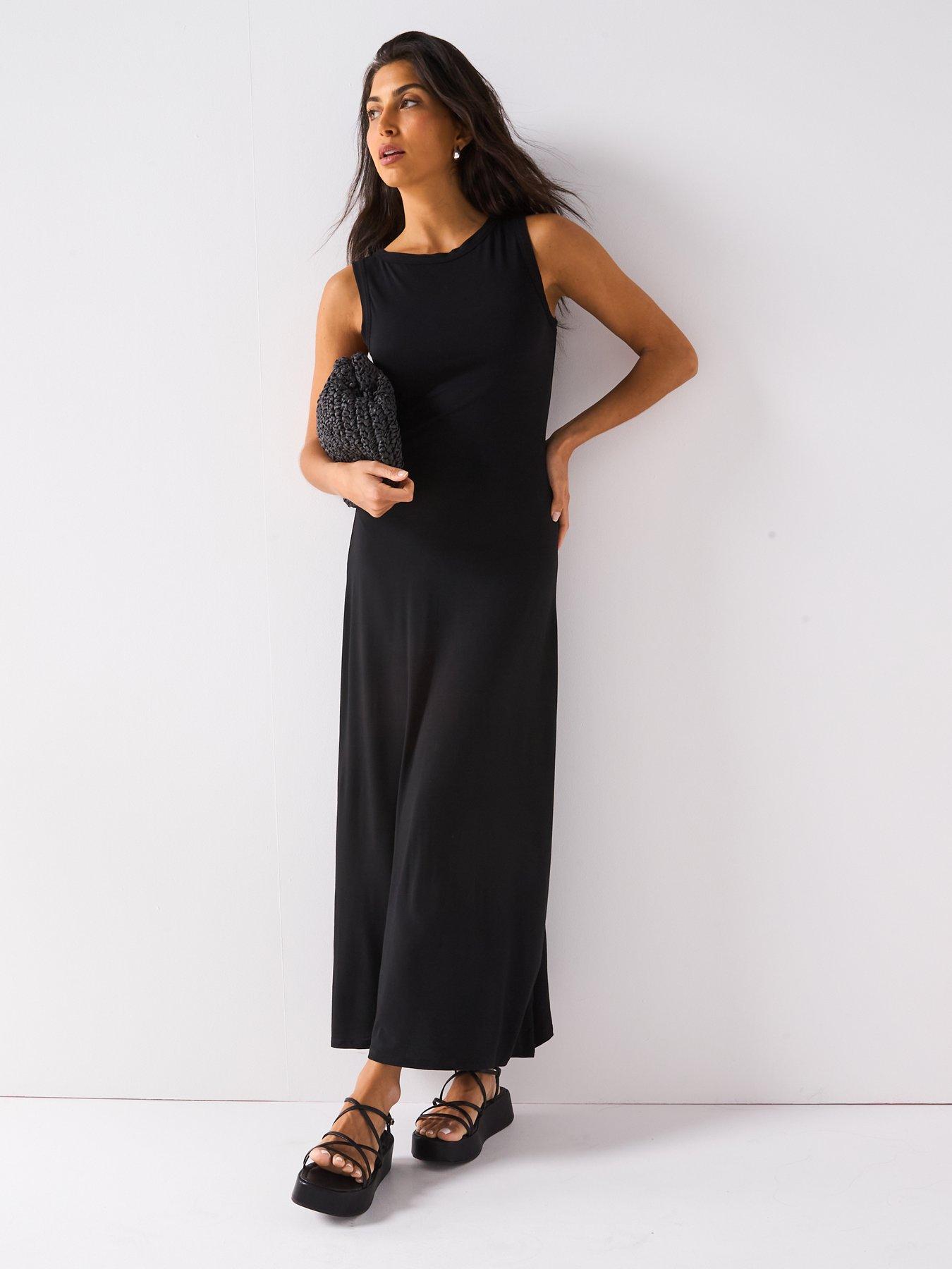 undefined Viscose Plain Maxi Dress - Black