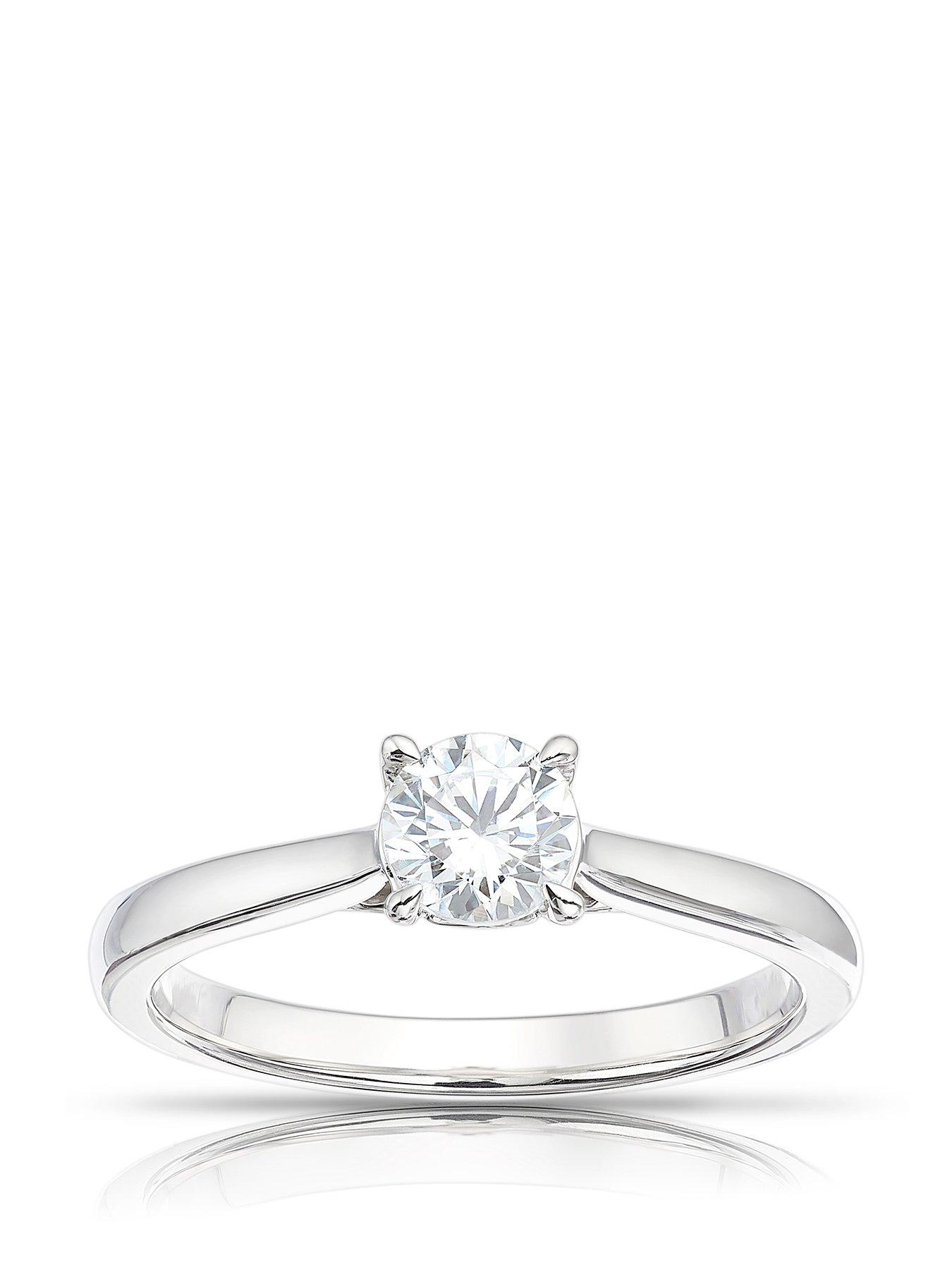 Product photograph of Ernest Jones Diamond Engagement Ring 18ct White Gold 0 50ct Diamond Round Cut Four Claw Solitaire Ring from very.co.uk