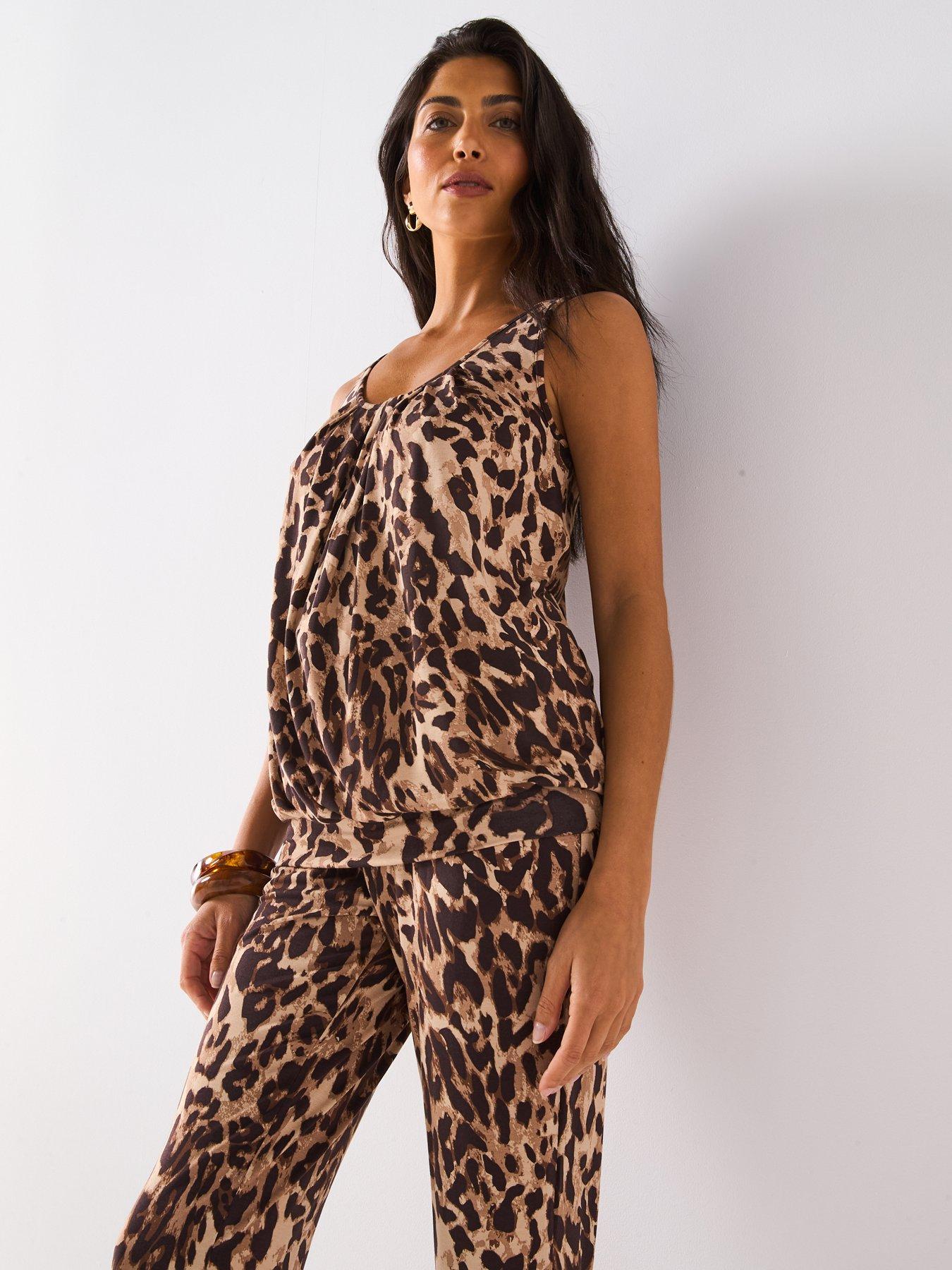 undefined Bubble Hem Vest Top - Brown Print