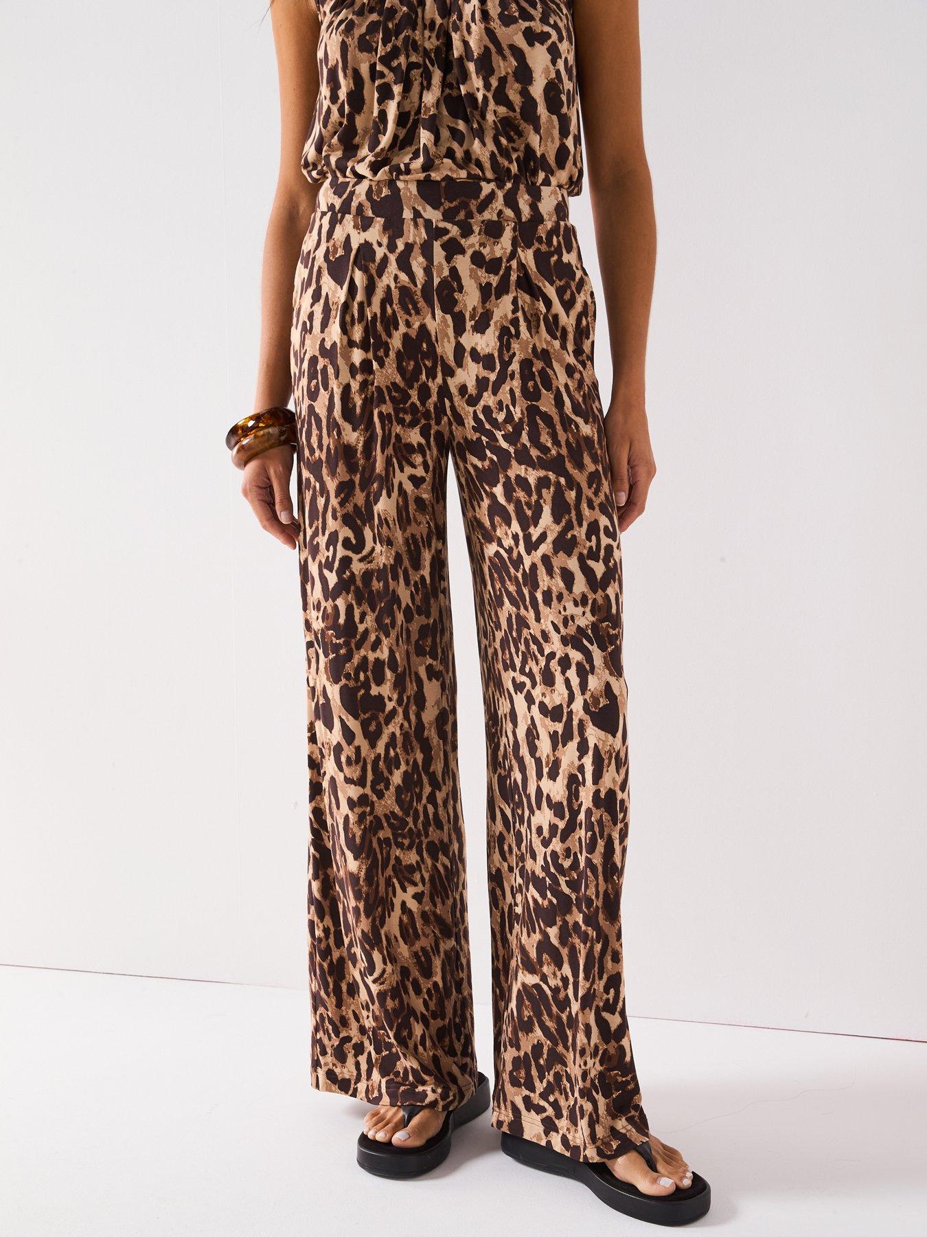 undefined High Waisted Wide Leg Trouser - Brown Print