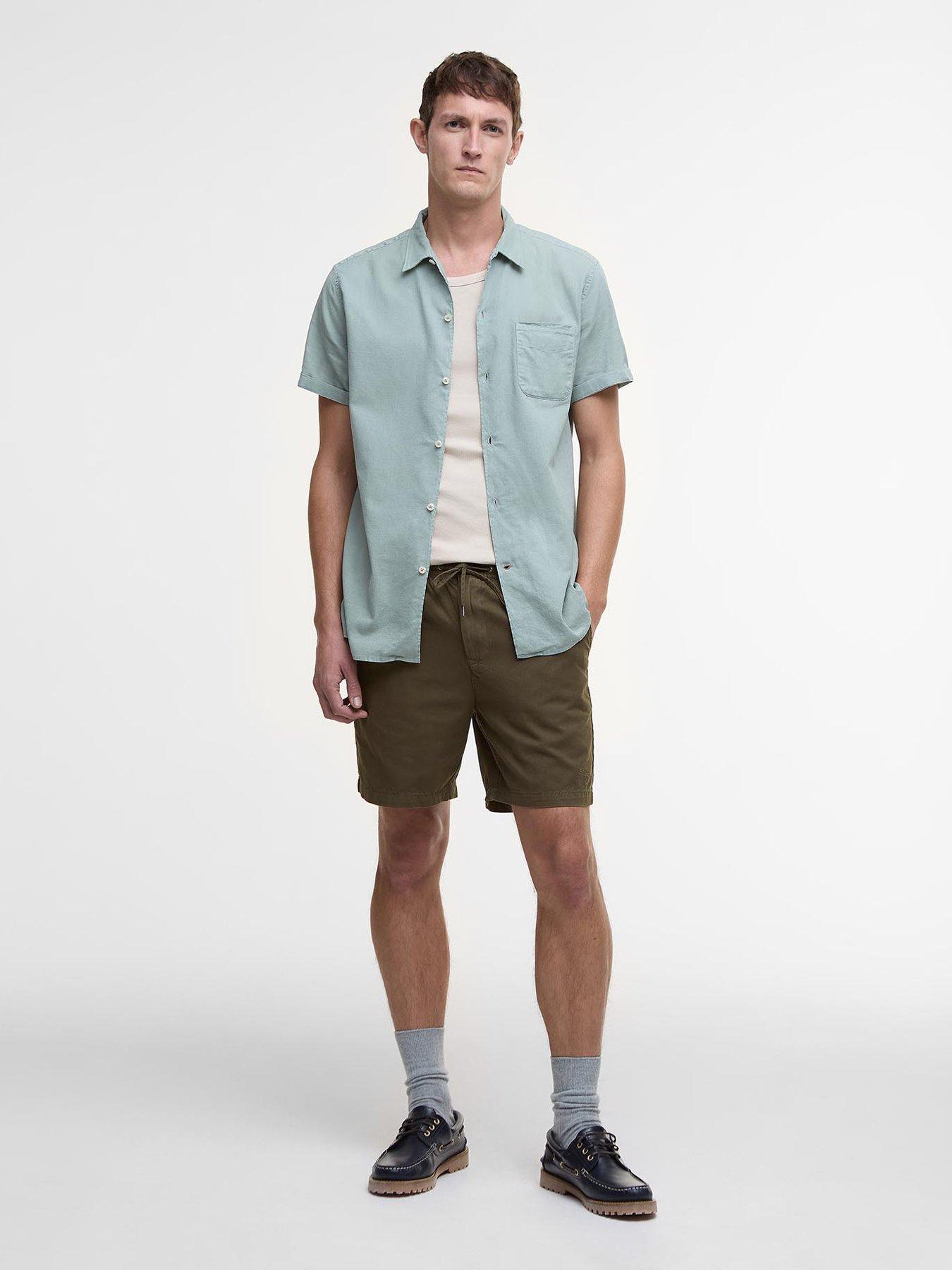 undefined Barbour Washed Oxford Relaxed Shorts - Dark Green
