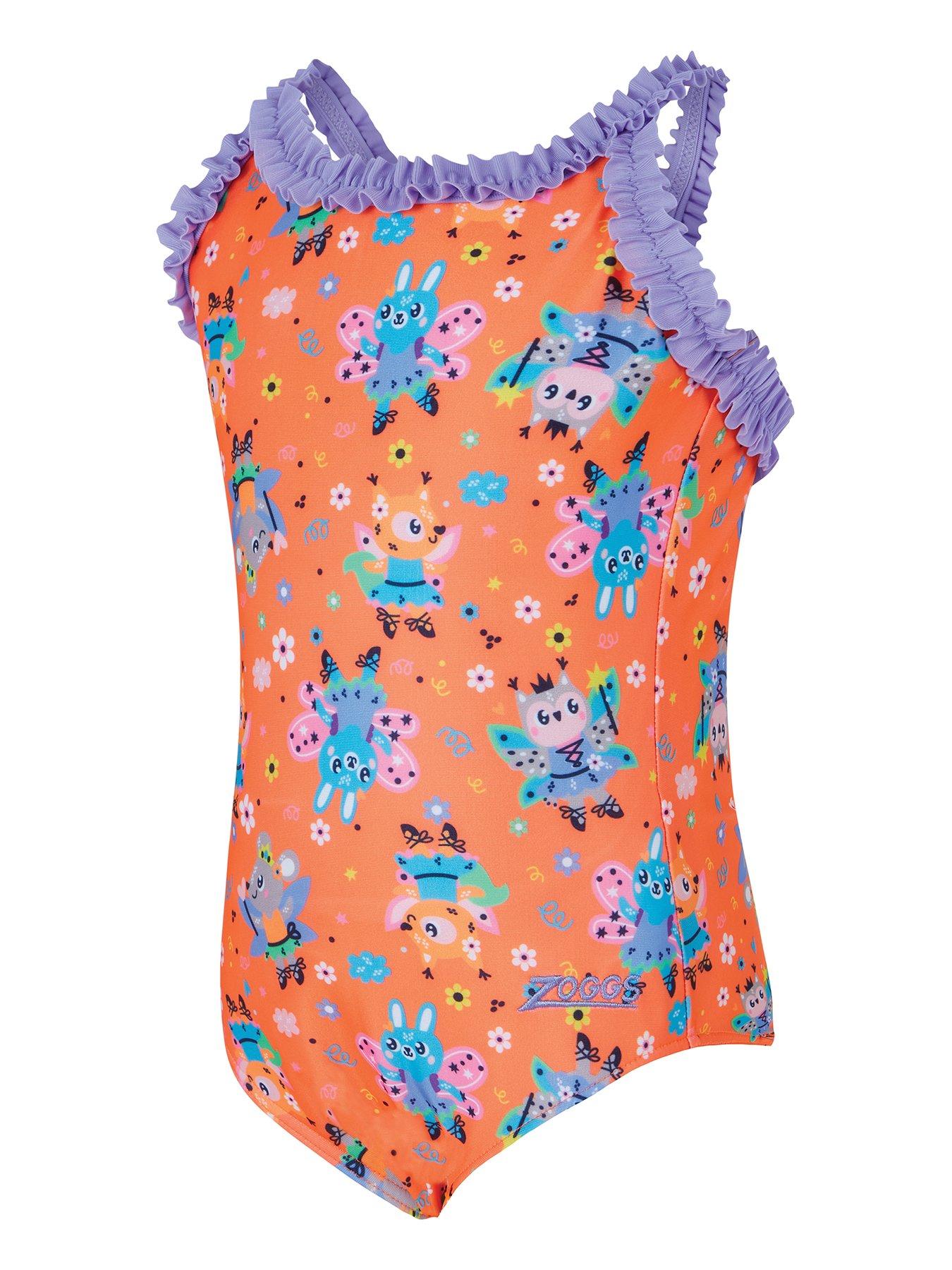 Zoggs Kids Girls Tinker Ruffle Crossback Swimsuit, Orange, Size 4 Years
