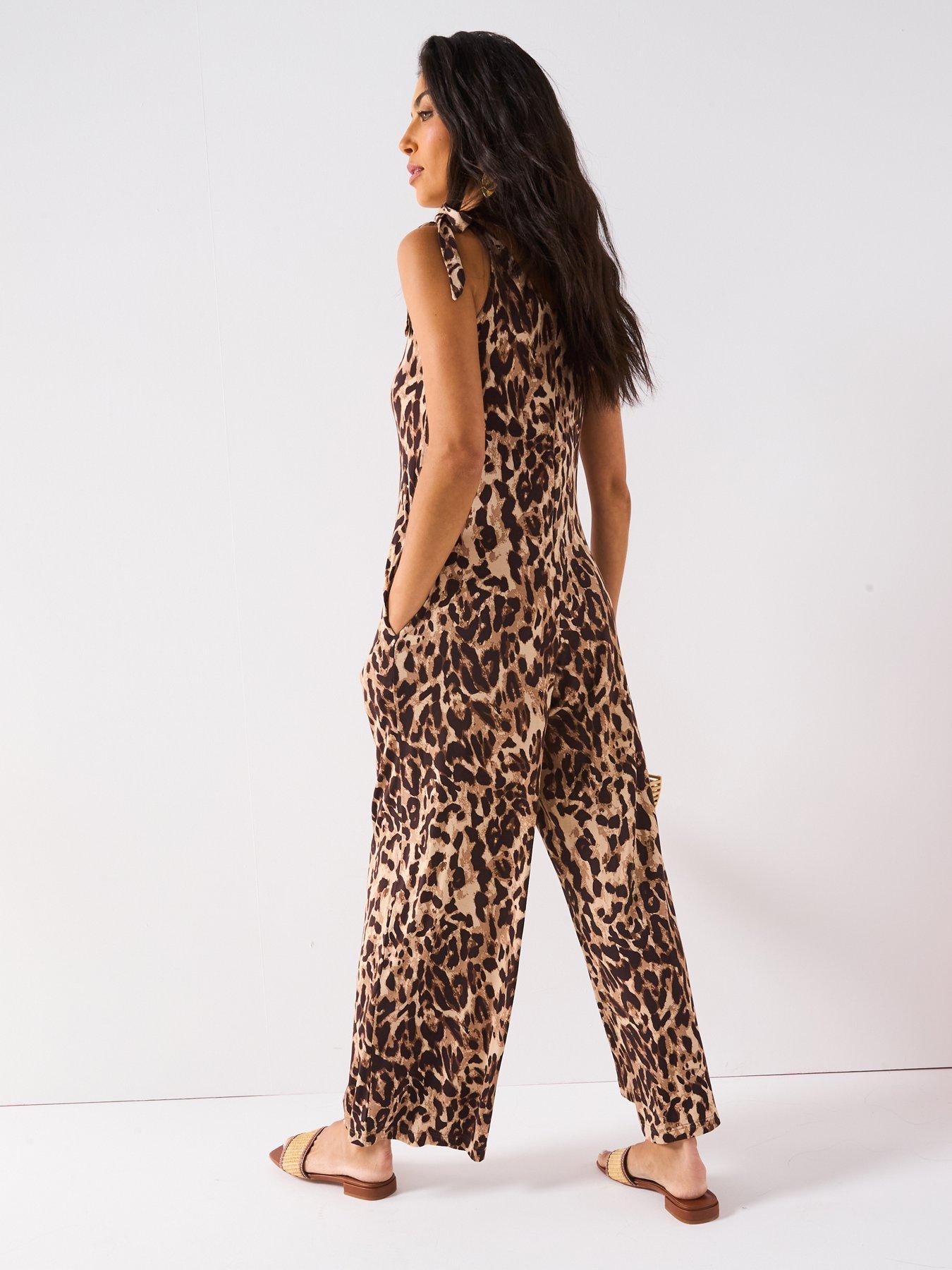 Image 2 of 6 of Everyday Tie Shoulder Jumpsuit - Brown Print