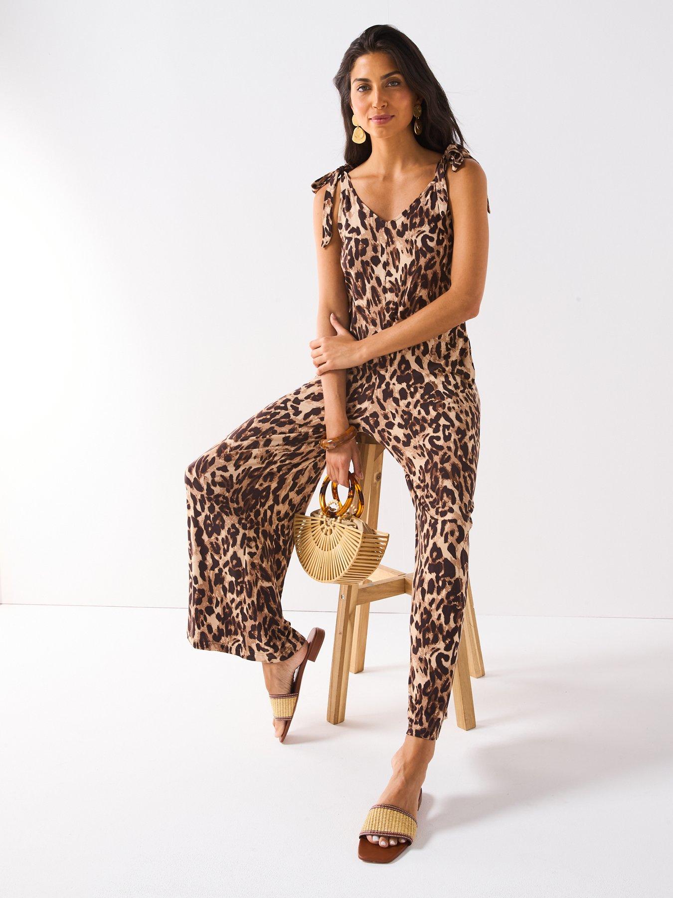 Image 3 of 6 of Everyday Tie Shoulder Jumpsuit - Brown Print