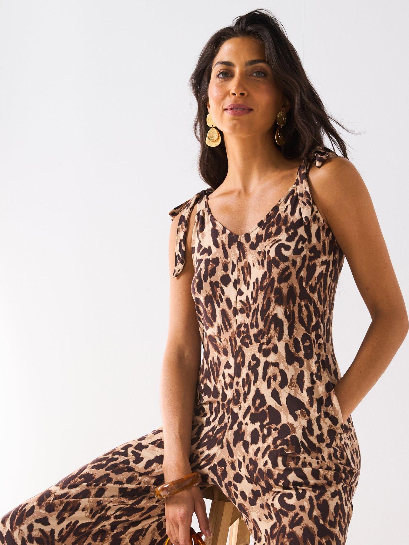 Image 4 of 6 of Everyday Tie Shoulder Jumpsuit - Brown Print