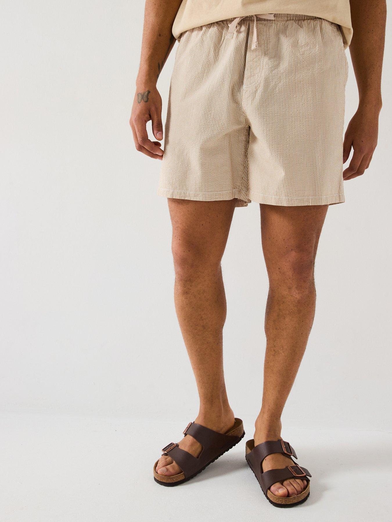 undefined Stripe Seersucker Beach Shorts - Natural