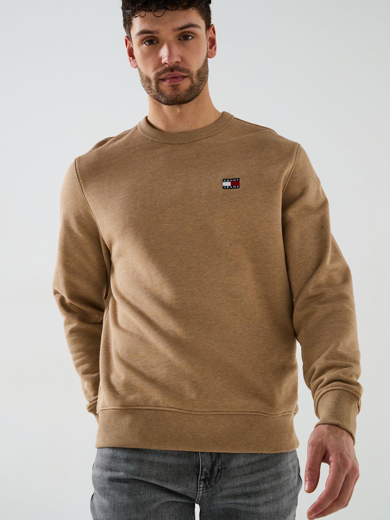 undefined Regular Fit Left Chest Badge Crew Neck Sweatshirt - Light Brown