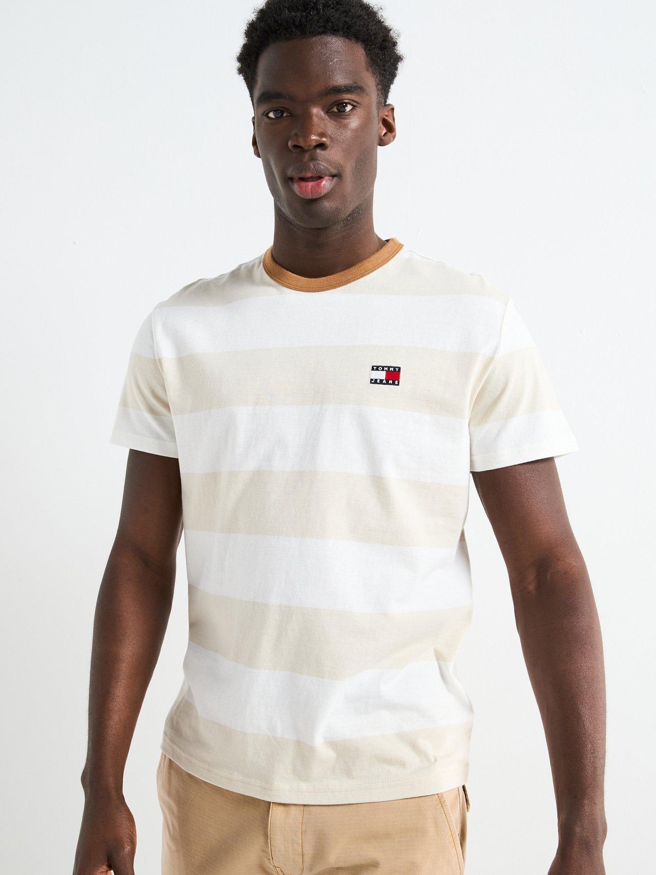 undefined Bold Stripe Left Chest Badge T-shirt - Natural