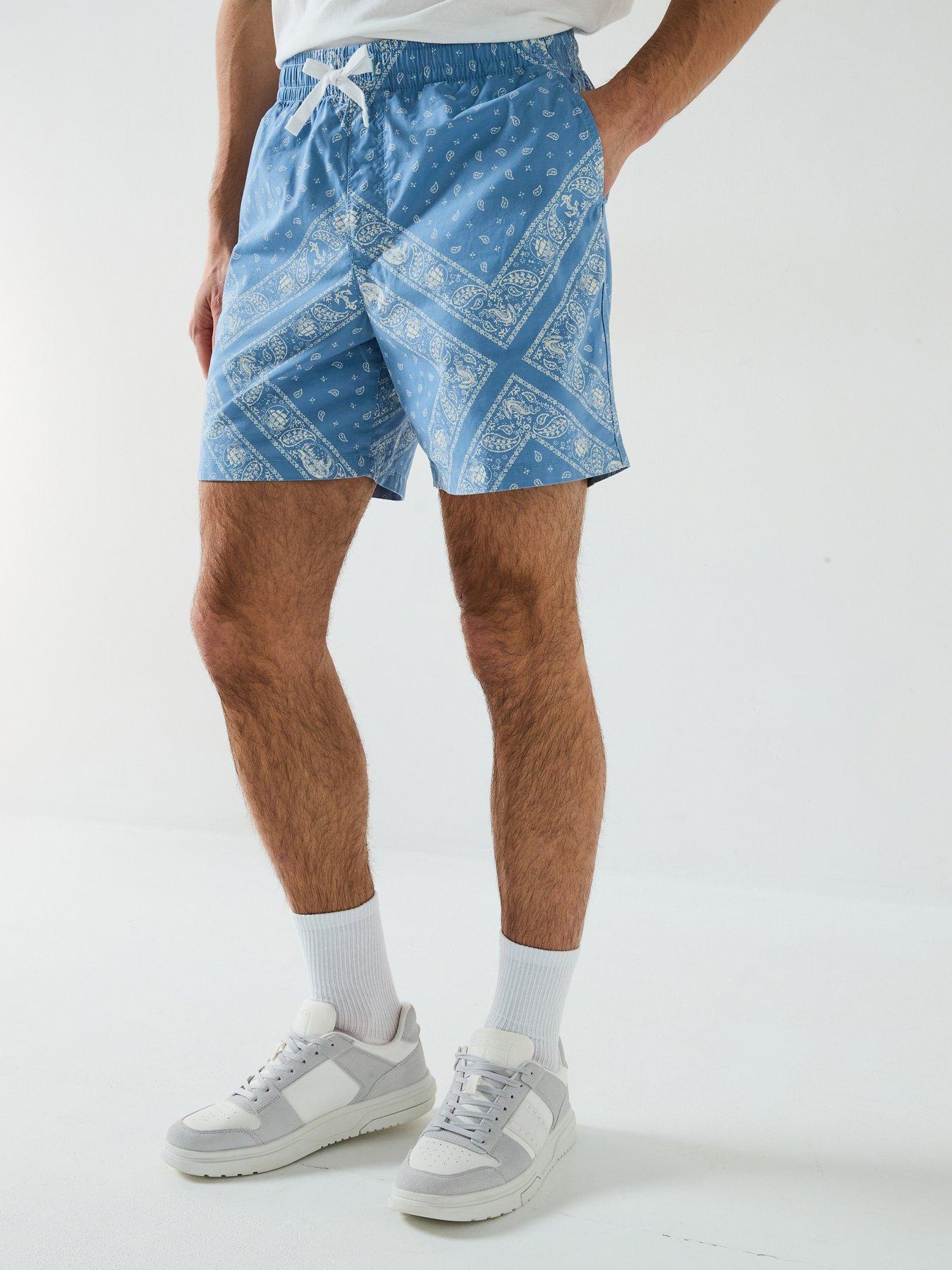 undefined Loose Elasticated Waist Paisley Shorts - Light Blue
