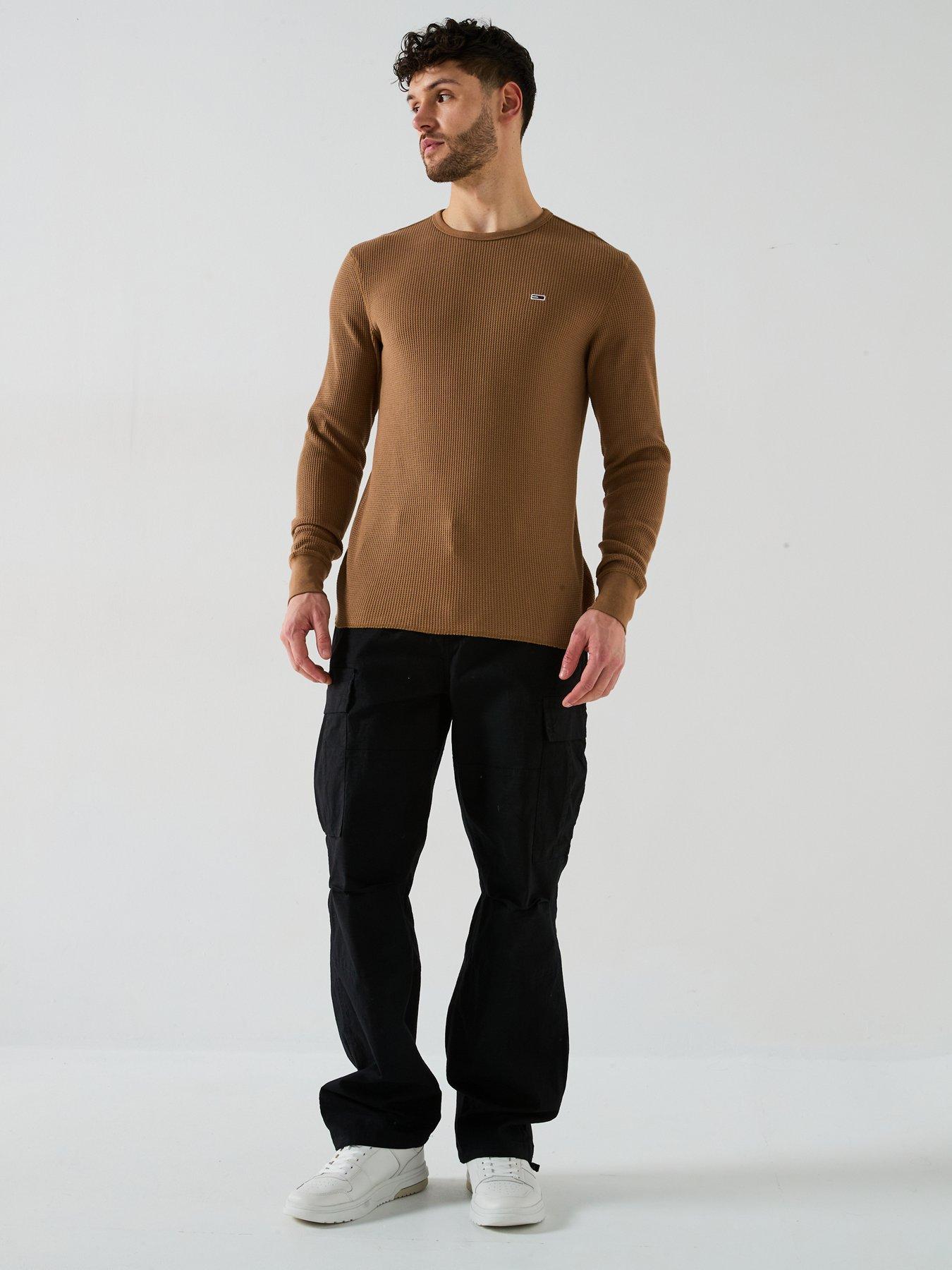 Image 3 of 6 of Tommy Jeans Slim Long Sleeve Waffle T-Shirt - Brown