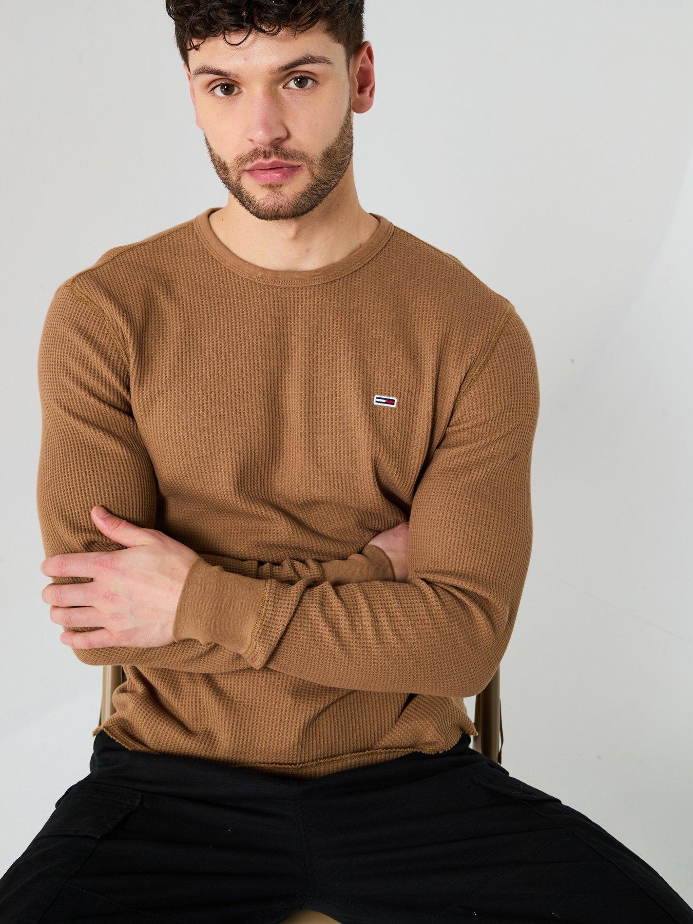 Image 4 of 6 of Tommy Jeans Slim Long Sleeve Waffle T-Shirt - Brown