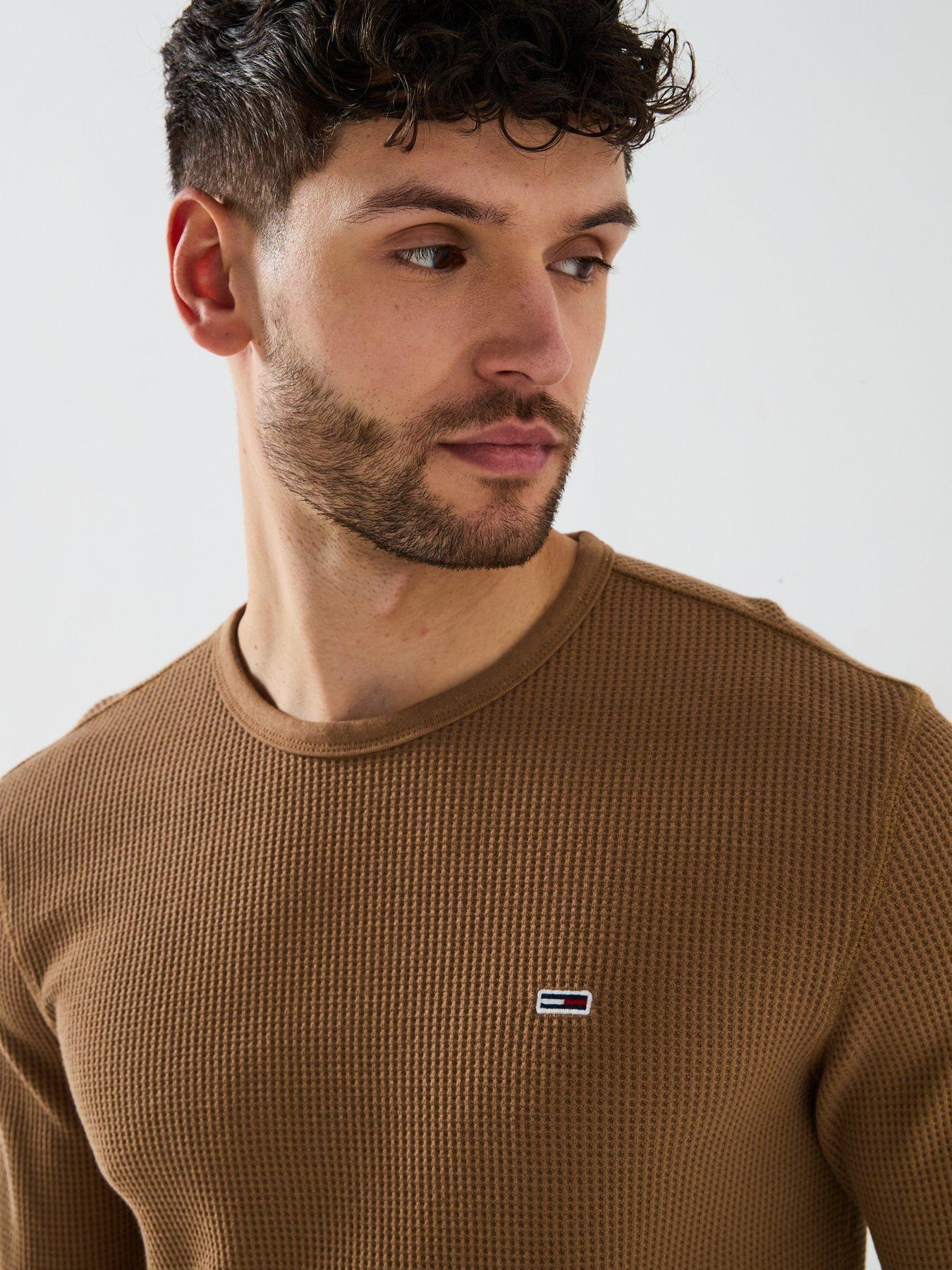 Image 5 of 6 of Tommy Jeans Slim Long Sleeve Waffle T-Shirt - Brown