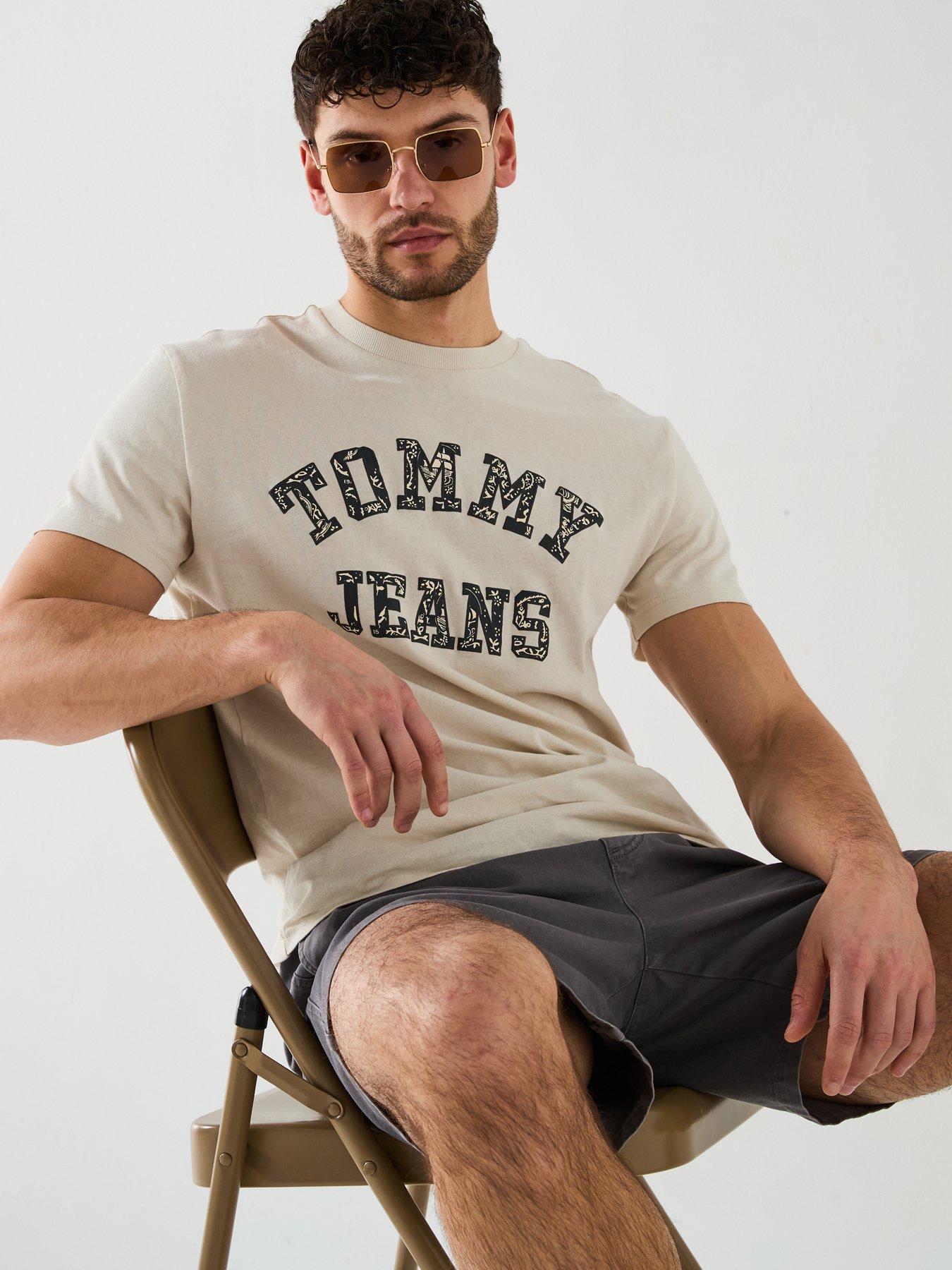 Image 4 of 6 of Tommy Jeans Paisley Varsity Logo T-Shirt - Natural