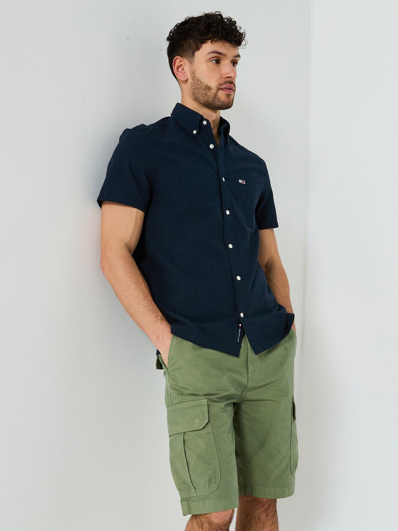 Image of Tommy Jeans Regular Seersucker Short Sleeve Shirt - Navy