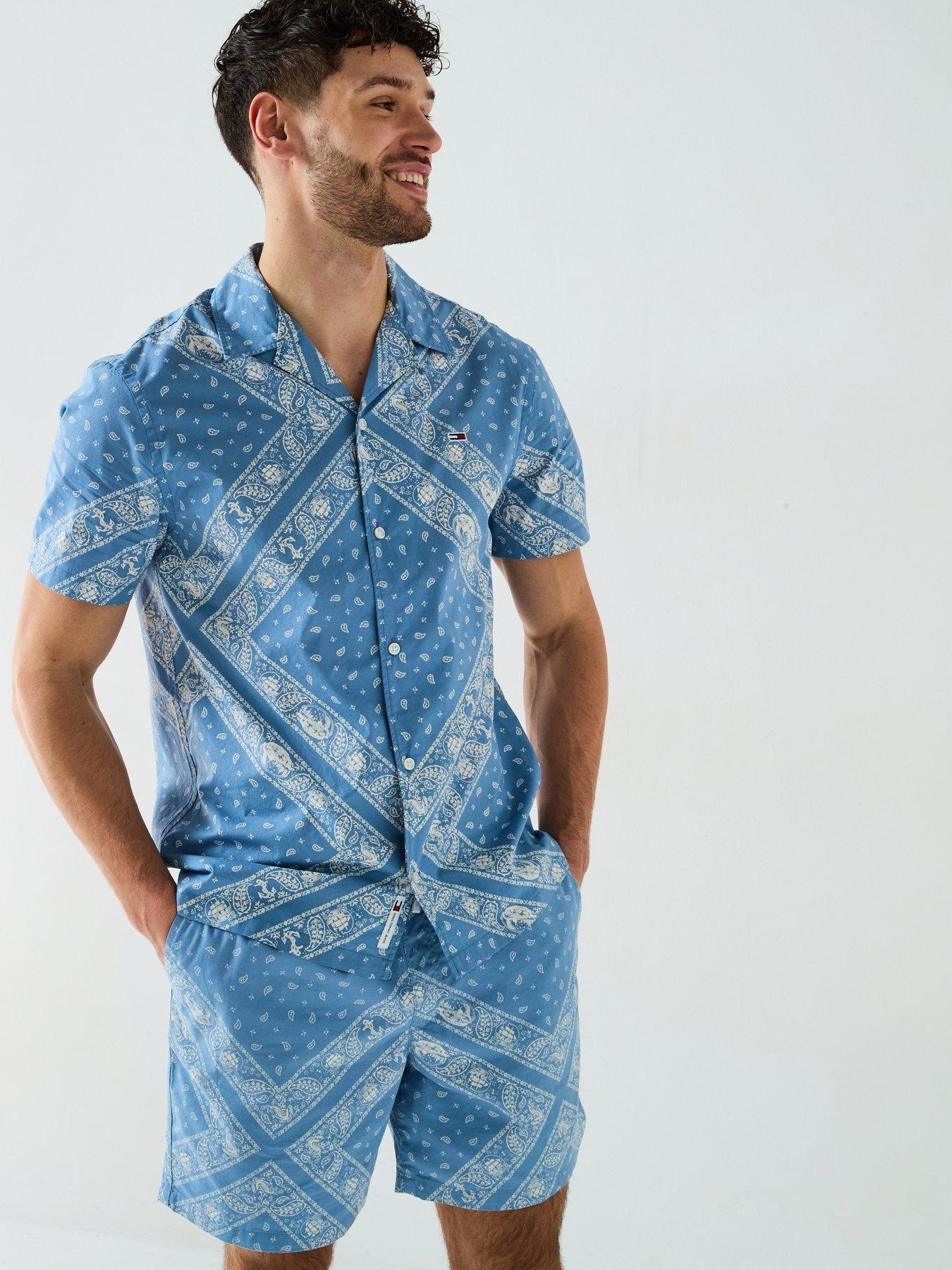 Tommy Jeans Regular Paisley Print Short Sleeve Shirt - Light Blue