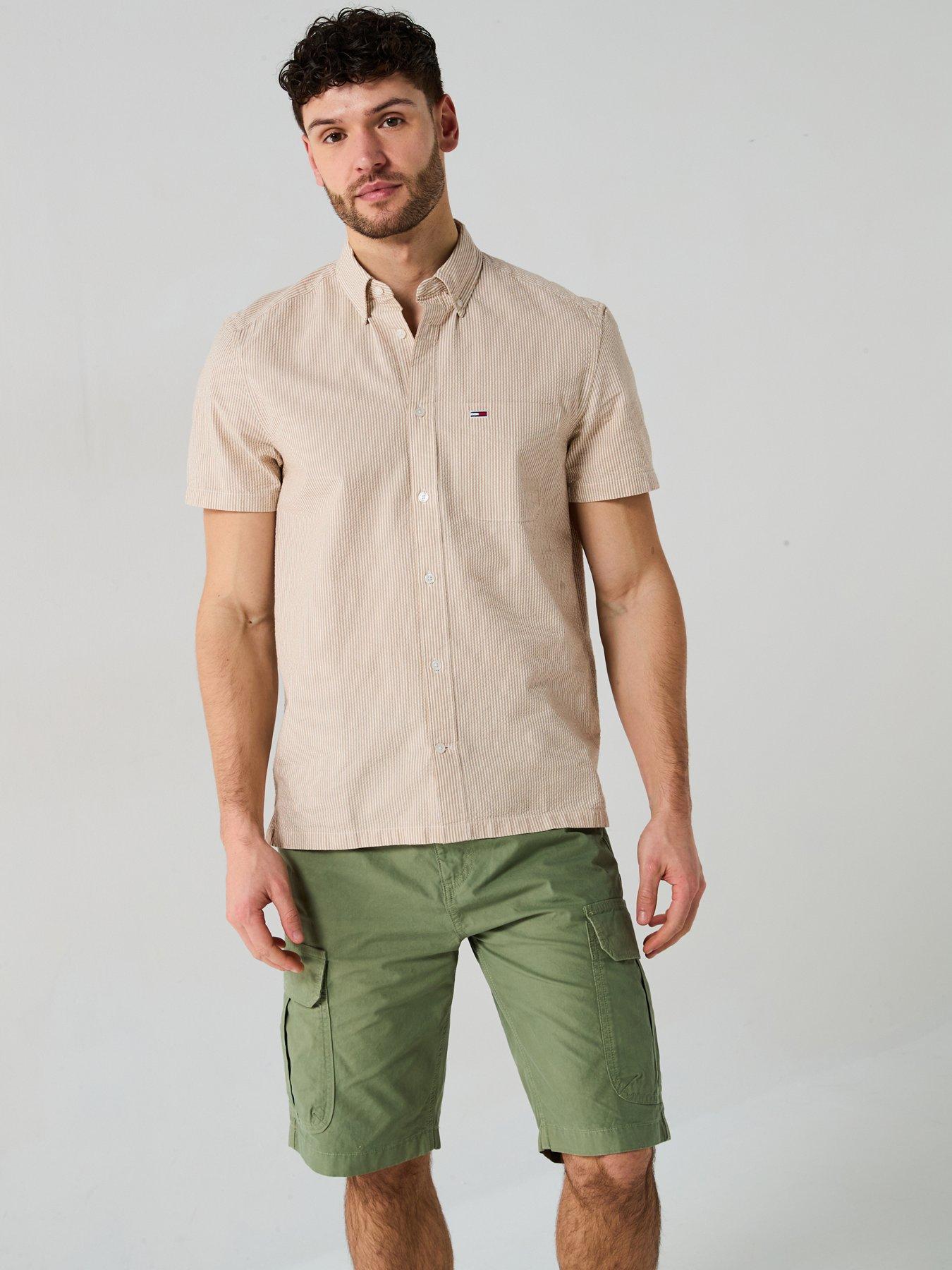 undefined Regular Stripe Seersucker Short Sleeve Shirt - Natural