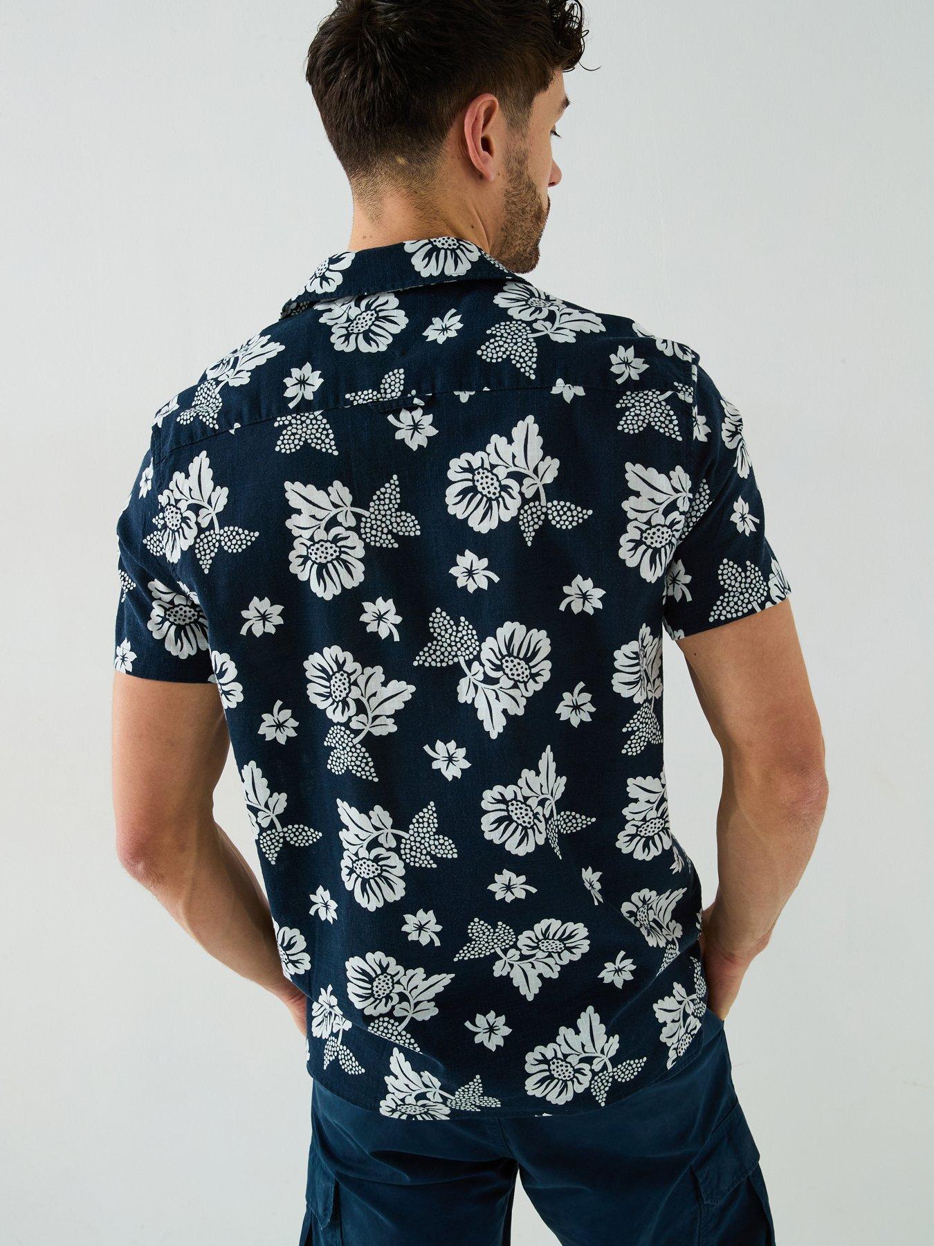 Image 2 of 6 of Tommy Jeans Regular Fit Floral Slub Short Sleeve Shirt - Navy