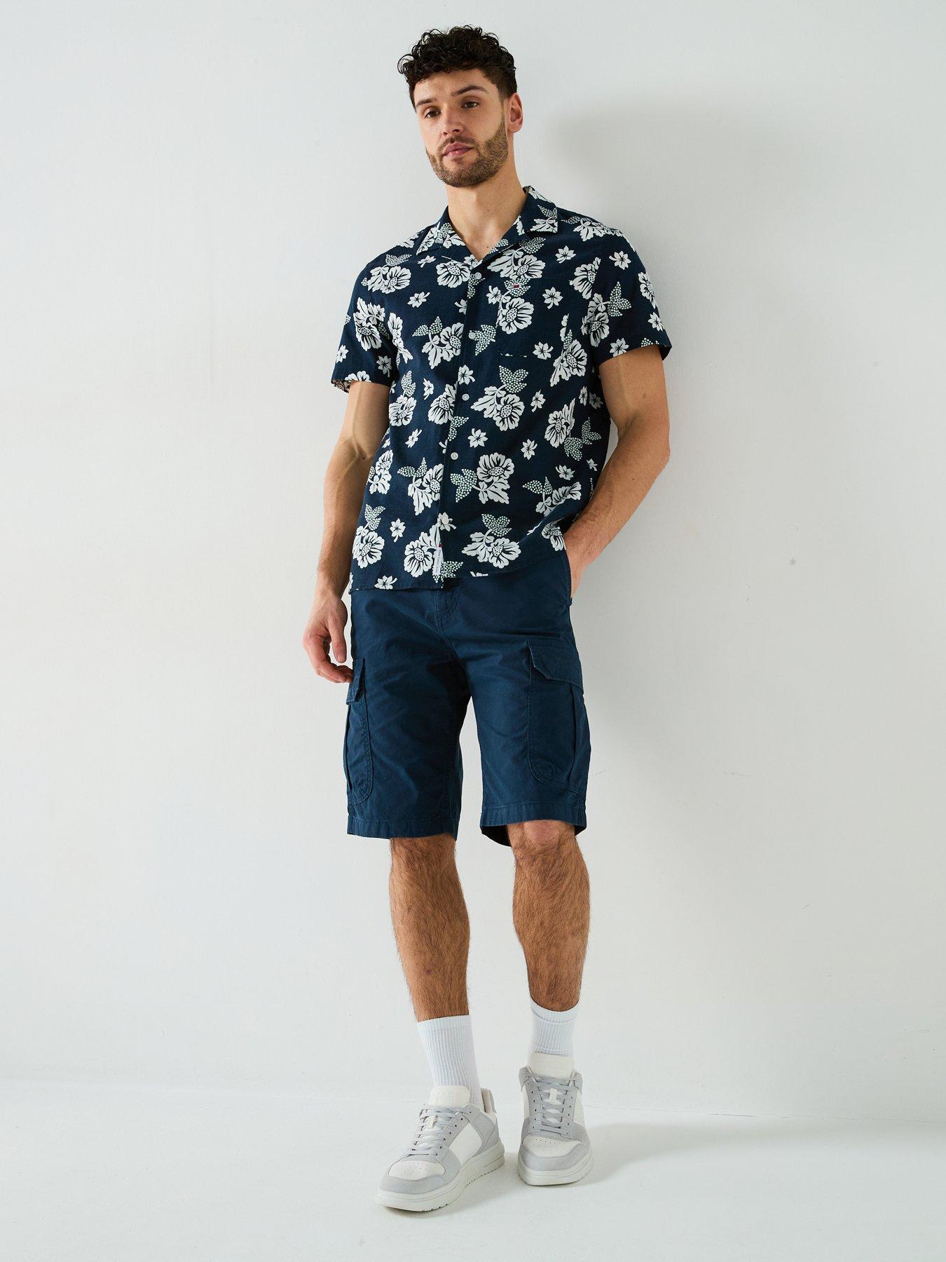 Image 3 of 6 of Tommy Jeans Regular Fit Floral Slub Short Sleeve Shirt - Navy