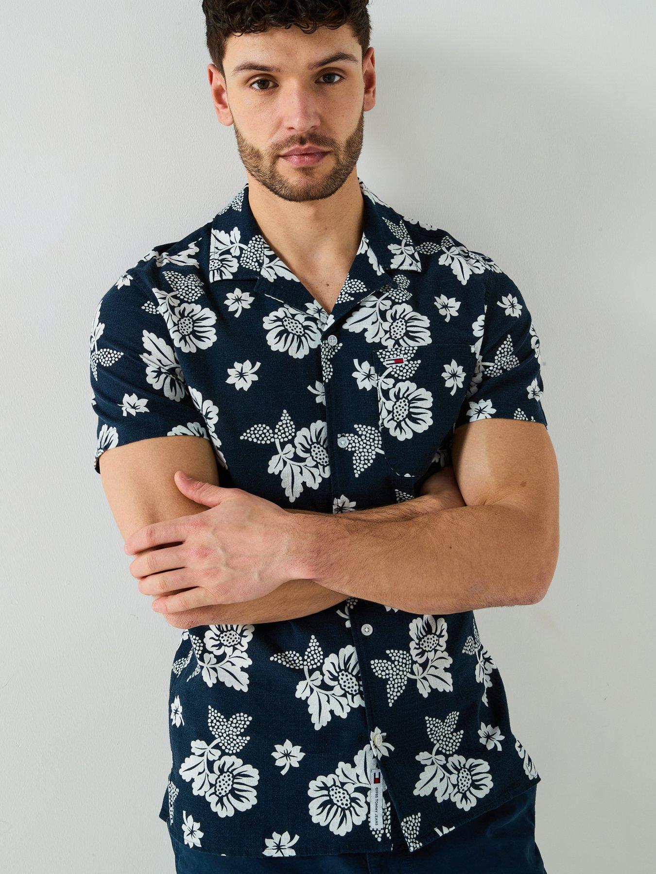 Image 4 of 6 of Tommy Jeans Regular Fit Floral Slub Short Sleeve Shirt - Navy