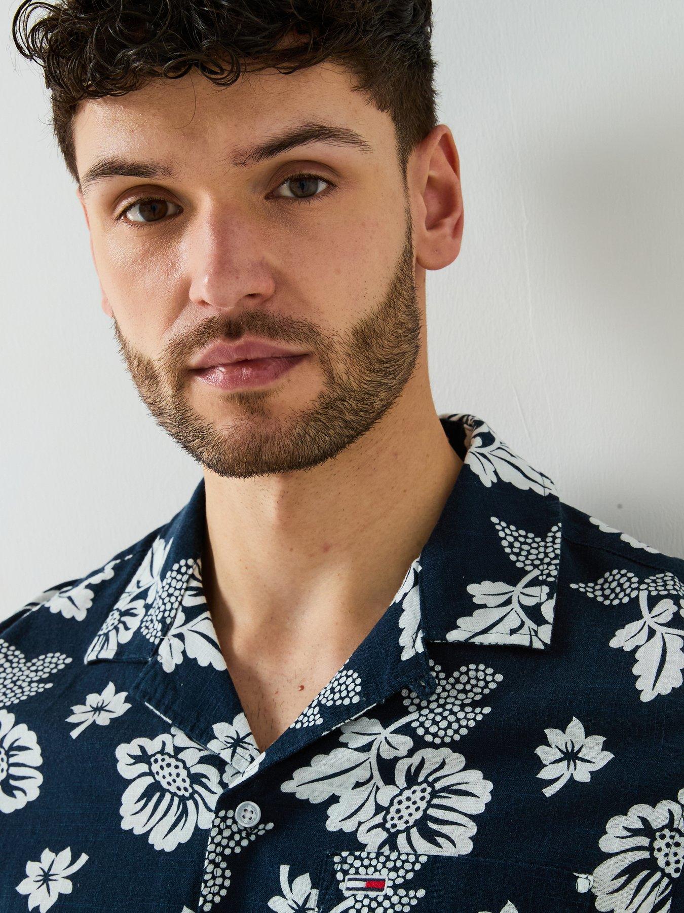 Image 5 of 6 of Tommy Jeans Regular Fit Floral Slub Short Sleeve Shirt - Navy