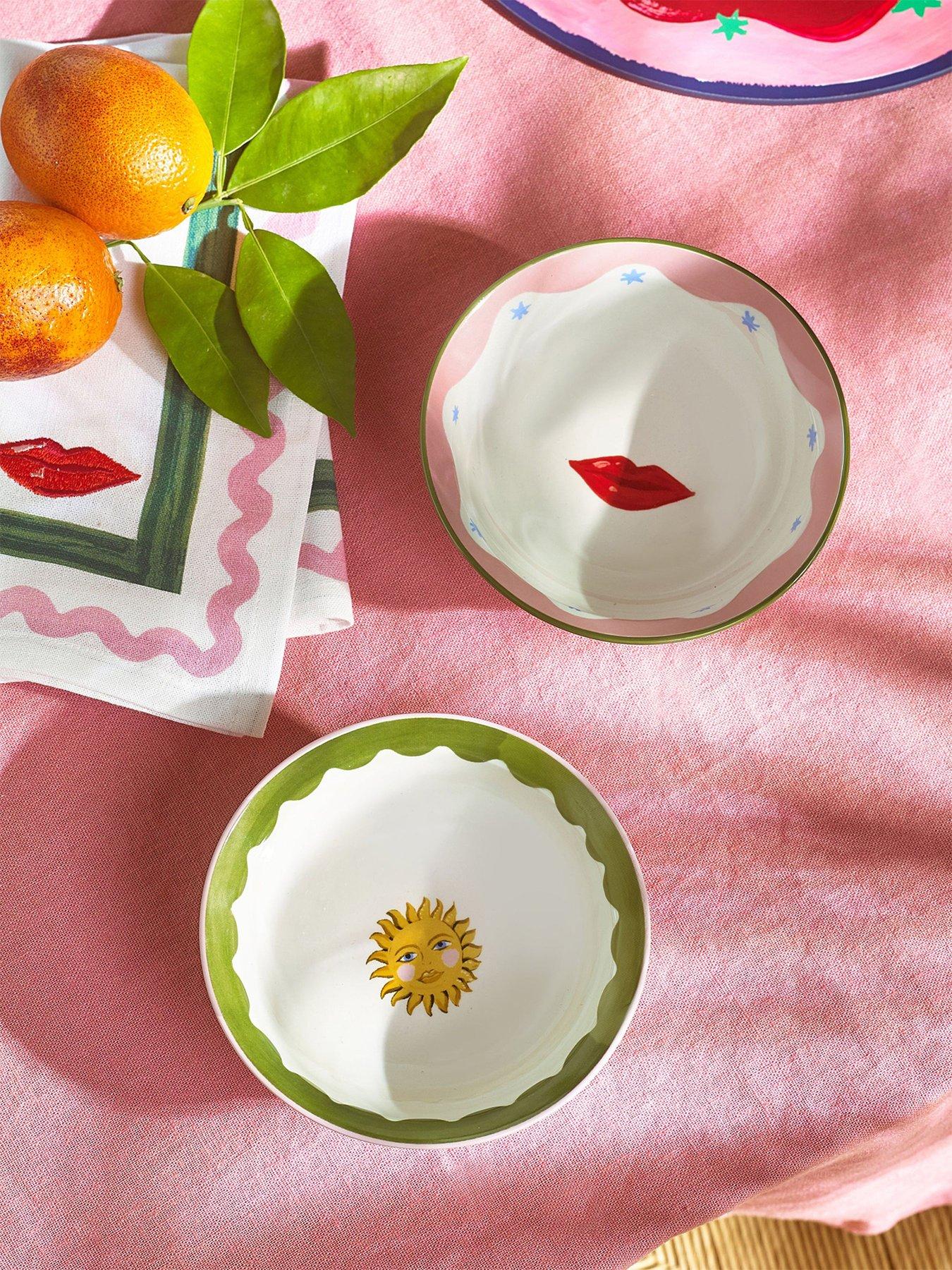Product photograph of Eleanor Bowmer Electric Coast Set Of 2 Nibble Bowls Sun Lips from very.co.uk