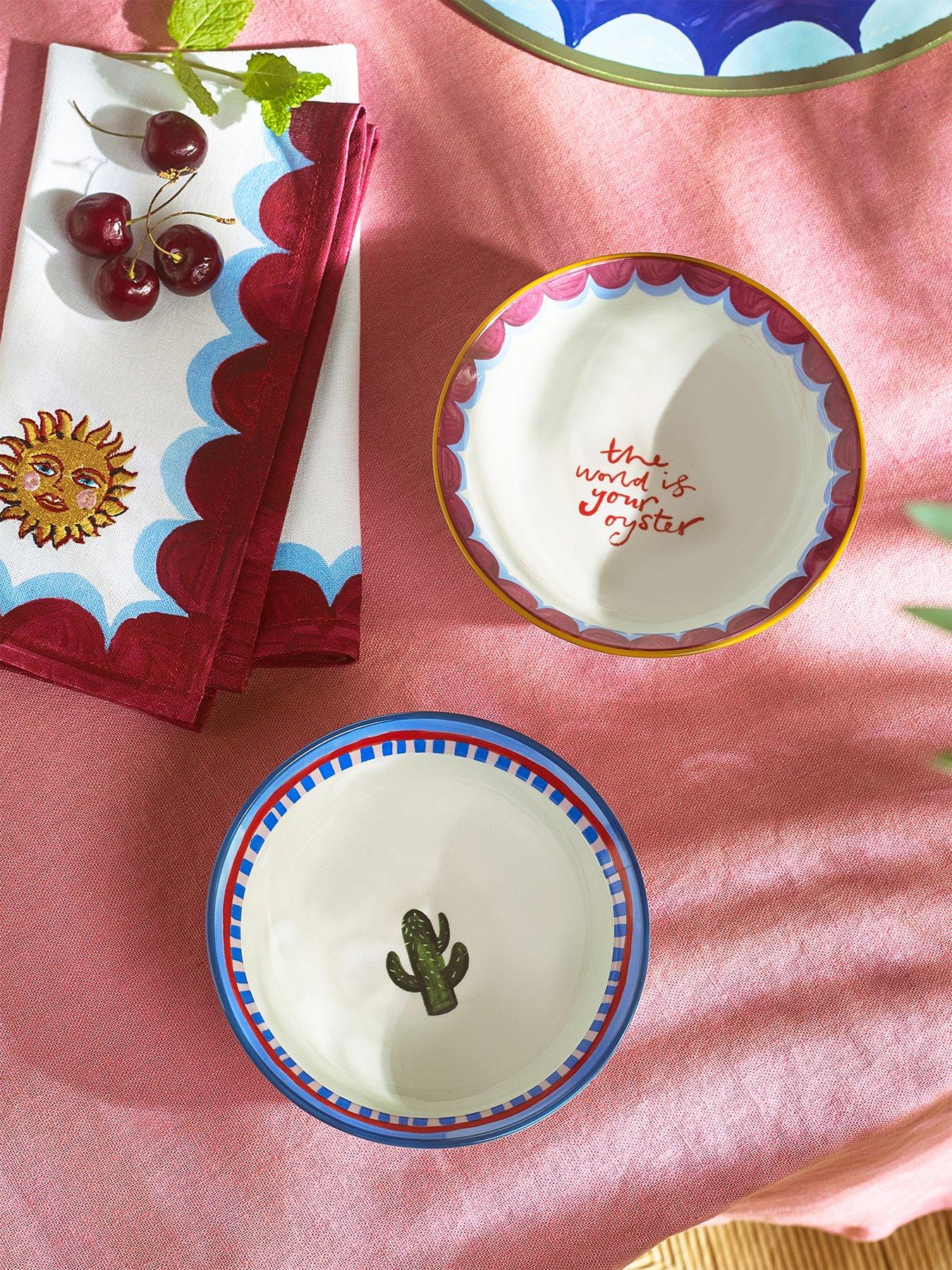 Eleanor Bowmer Electric Coast Set Of 2 Nibble Bowls Cactus  &  Oyster