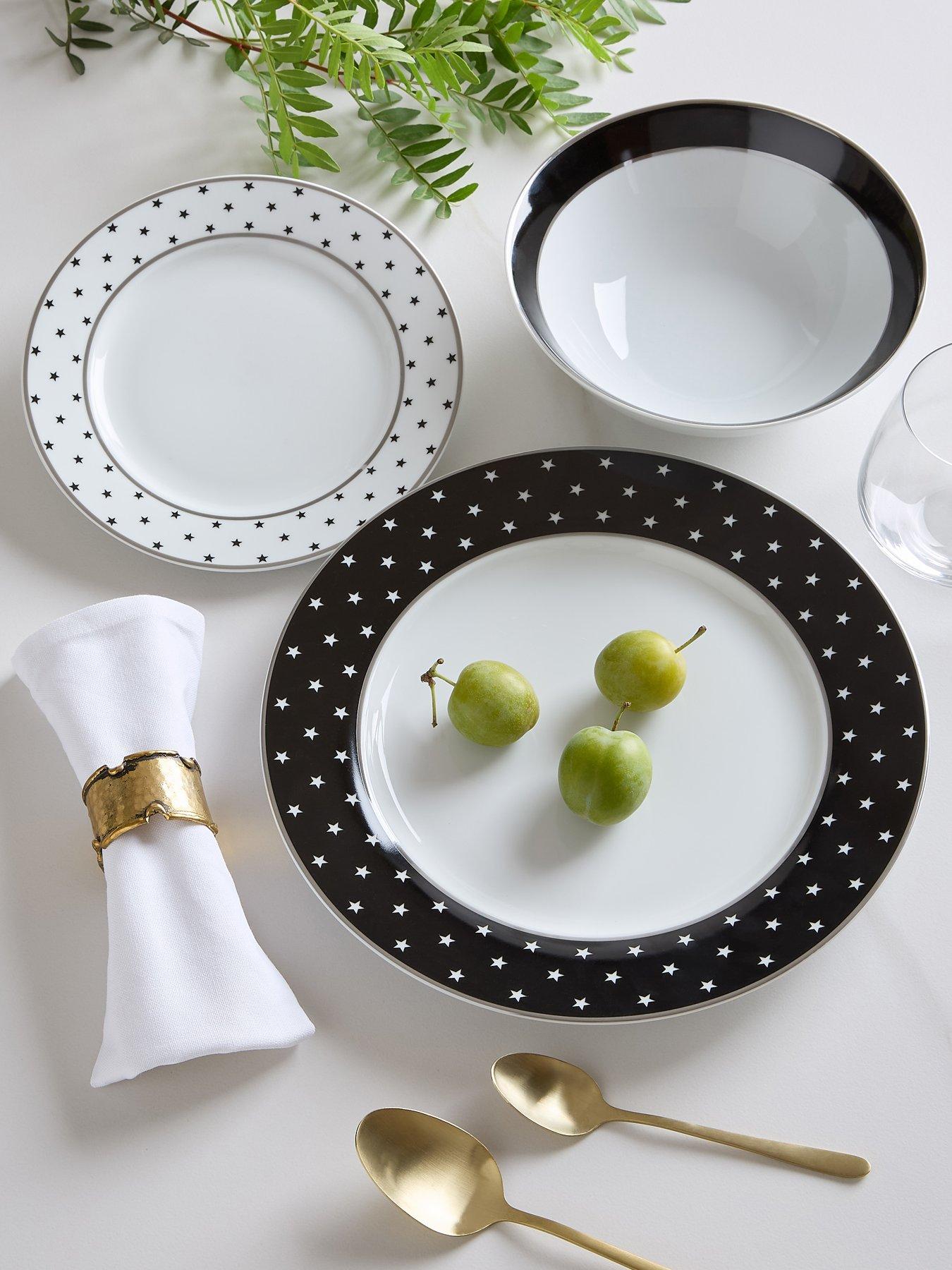 WATERSIDE White  &  Black Star 12 Piece Dinner Set