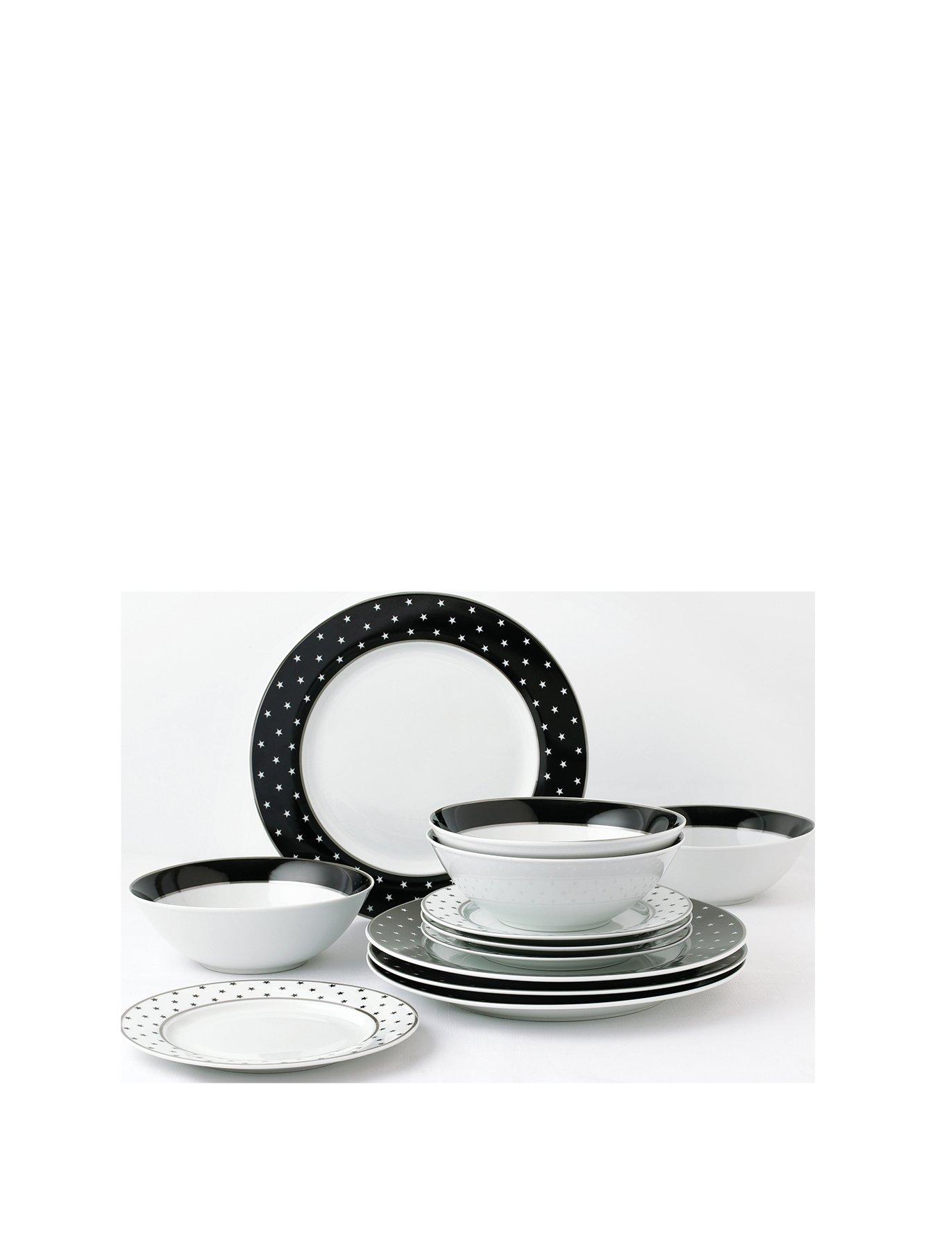 Product photograph of Waterside White Black Star 12 Piece Dinner Set from very.co.uk