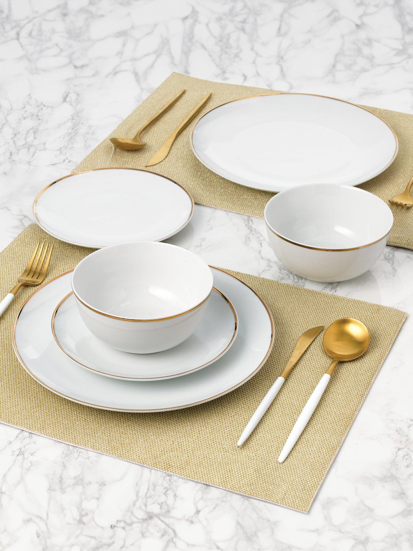 Product photograph of Waterside White And Gold Lined 12 Piece Dinner Set from very.co.uk