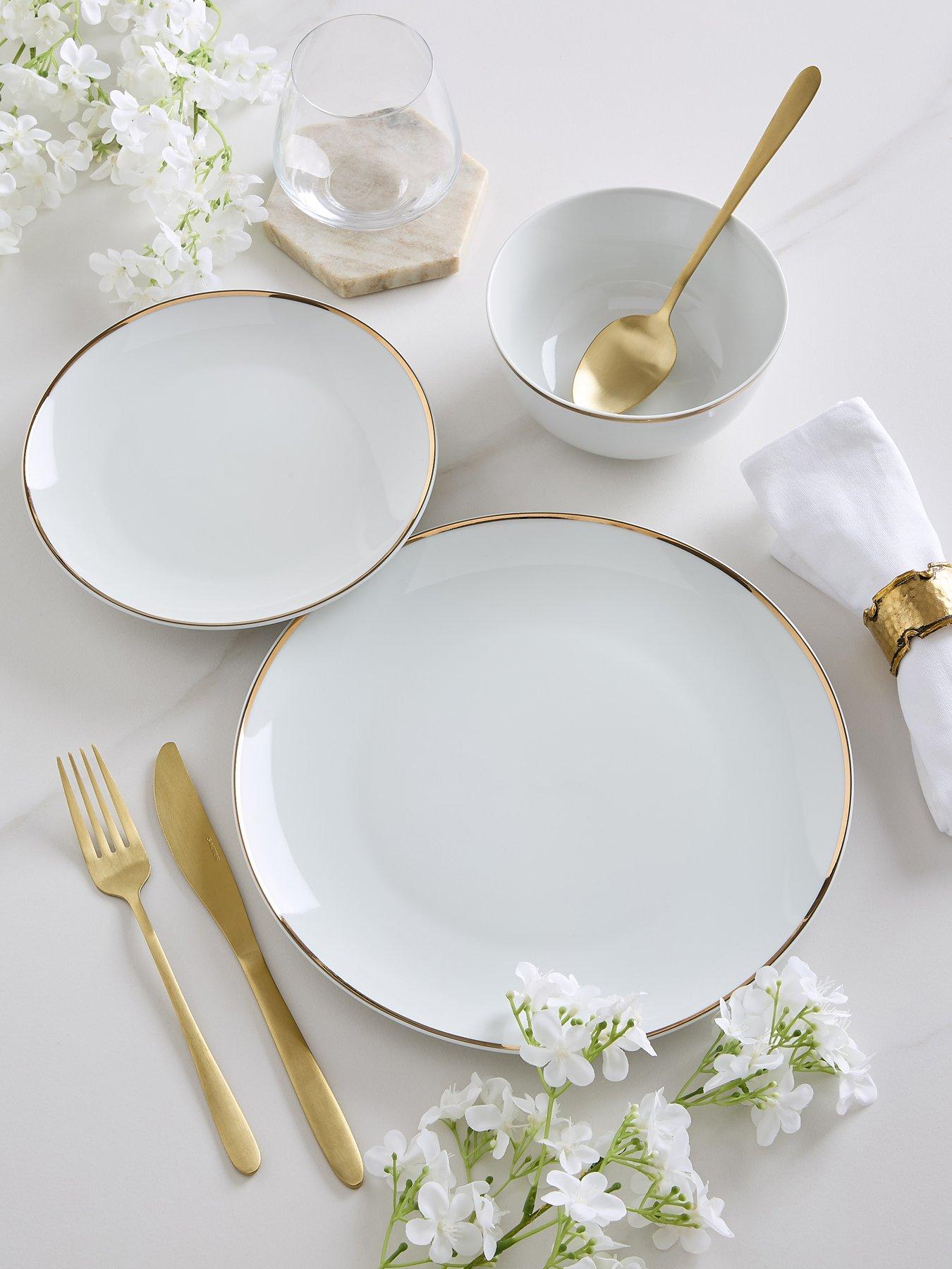 WATERSIDE White And Gold Lined 12 Piece Dinner Set